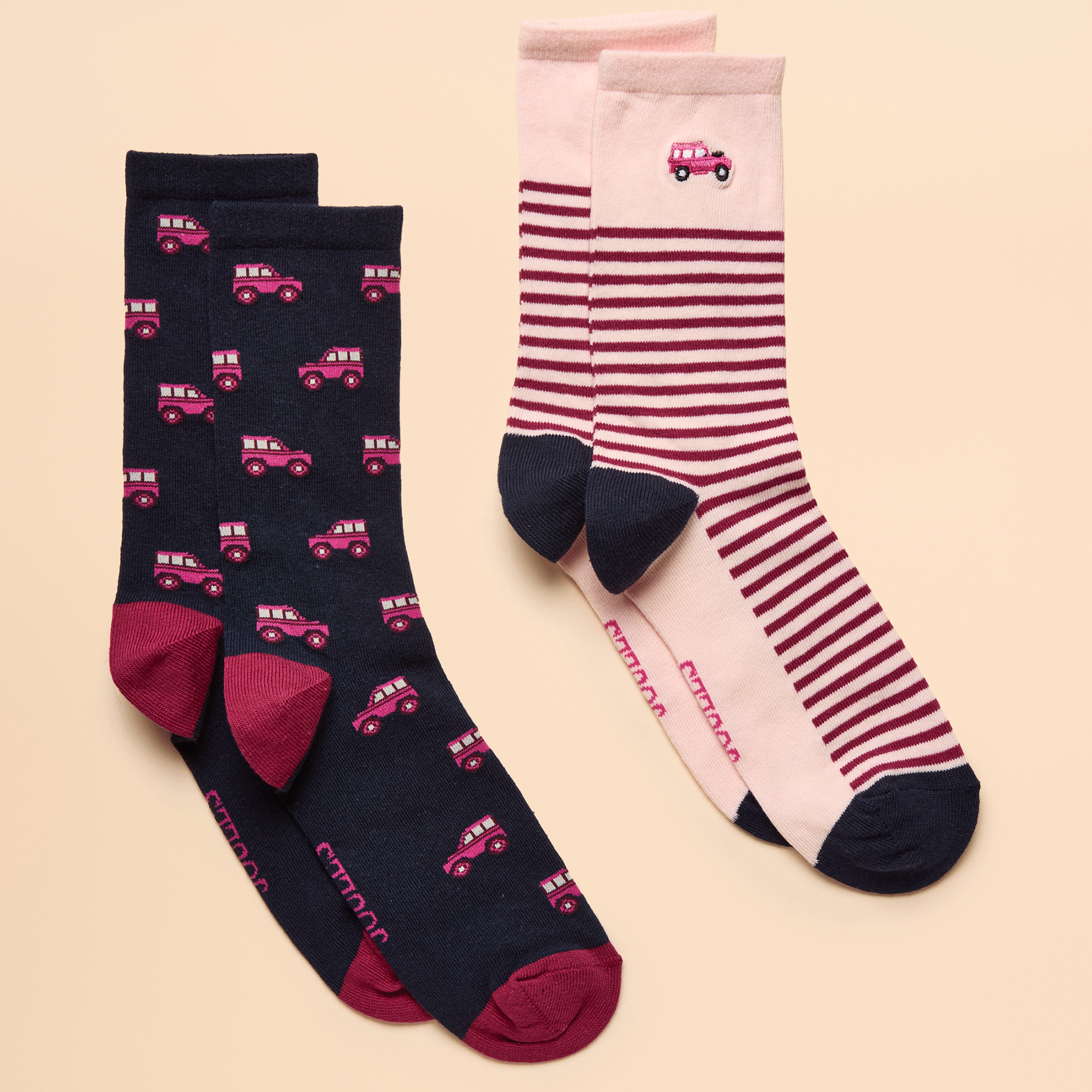 Joules Everyday Navy-Pink Cotton Blend Socks 2 Pack