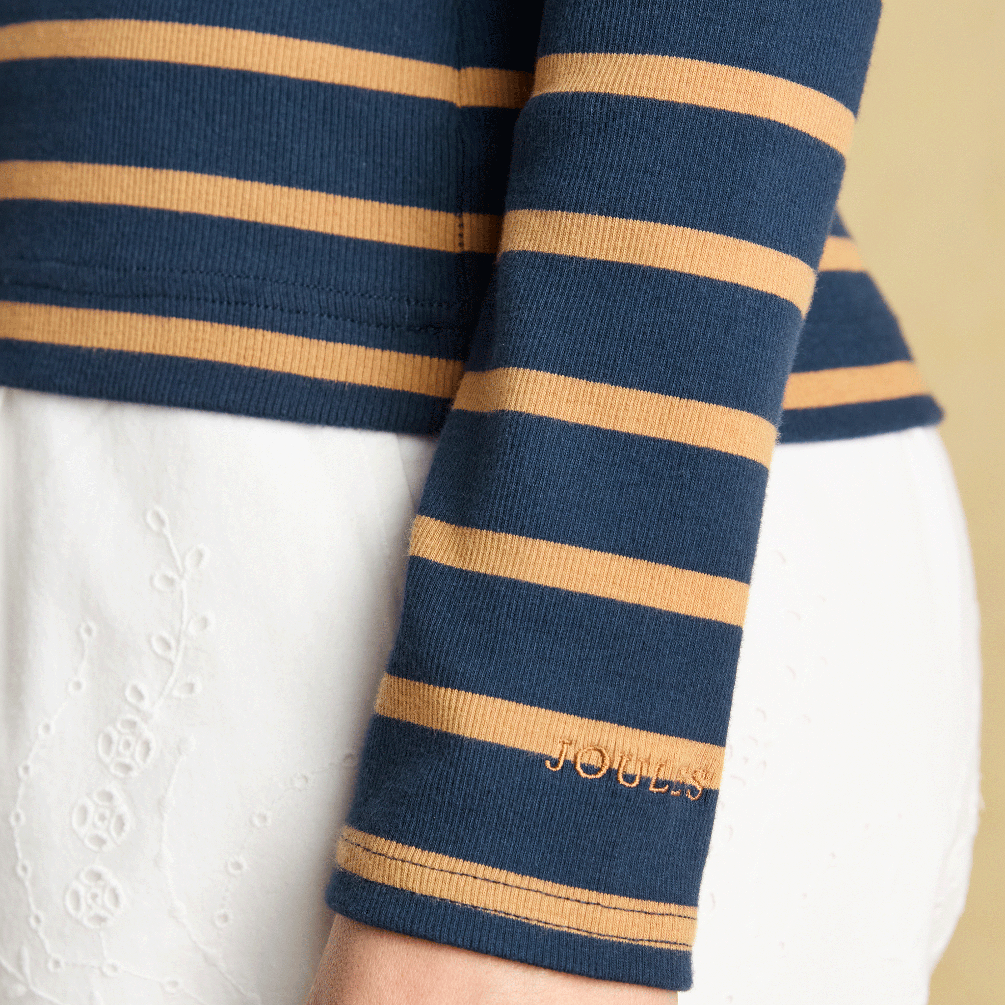 Joules Fairfield Long Sleeve Ribbed Polo Shirt Navy Blue-Brown Stripe