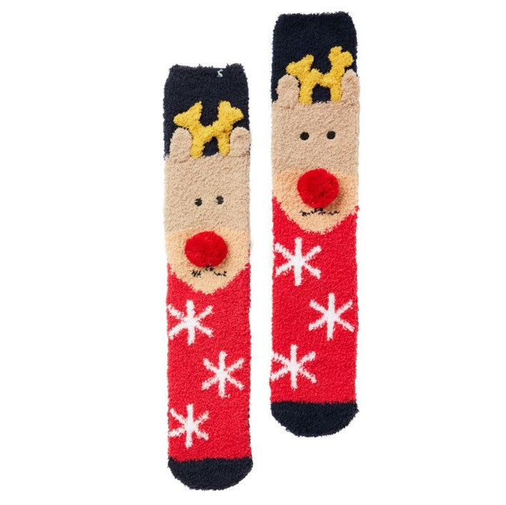 Joules Festive Fluffy Socks Navy Reindeer 1