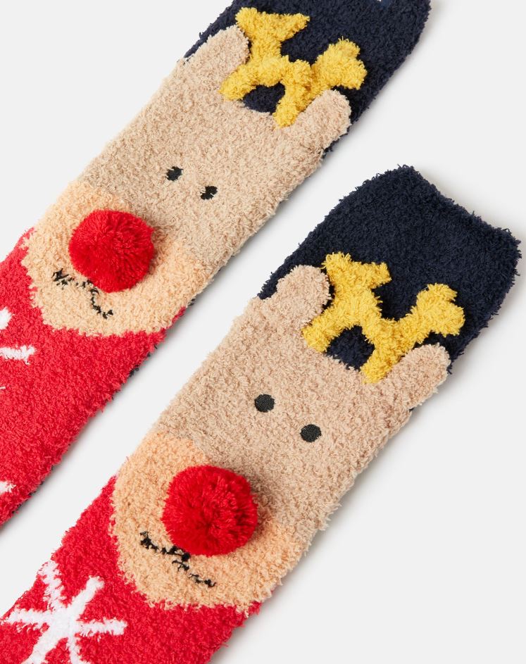 Joules Festive Fluffy Socks Navy Reindeer 2