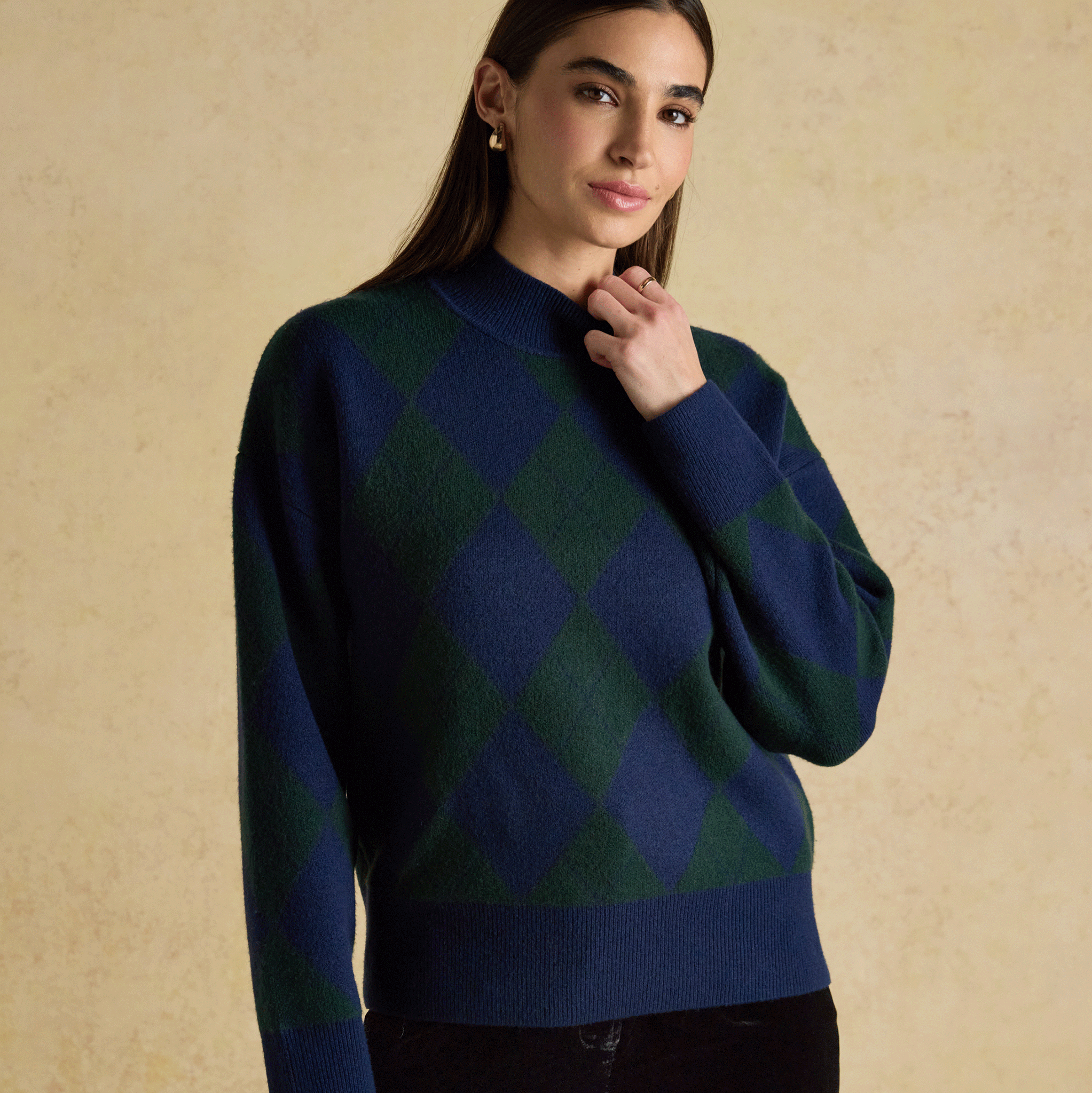 Joules Gilmore Argyle High Neck Jumper Navy-Green