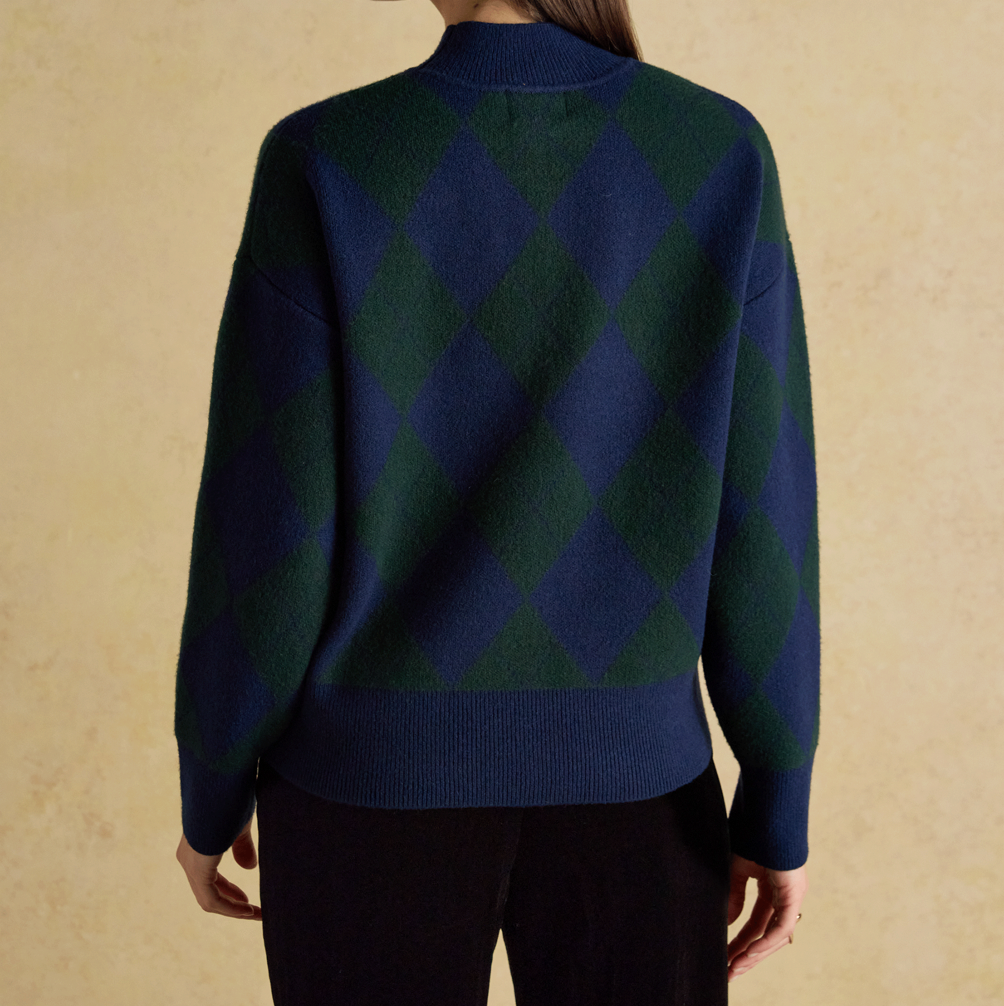 Joules Gilmore Argyle High Neck Jumper Navy-Green