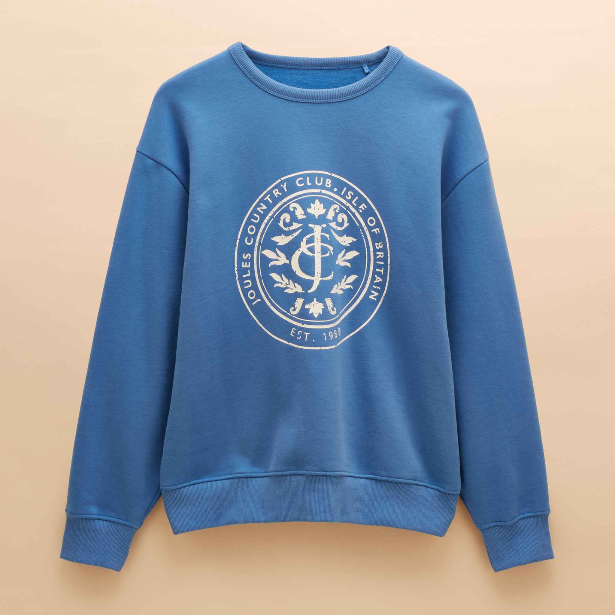 Joules Graphic Cotton Rich Crew Neck Sweatshirt Blue
