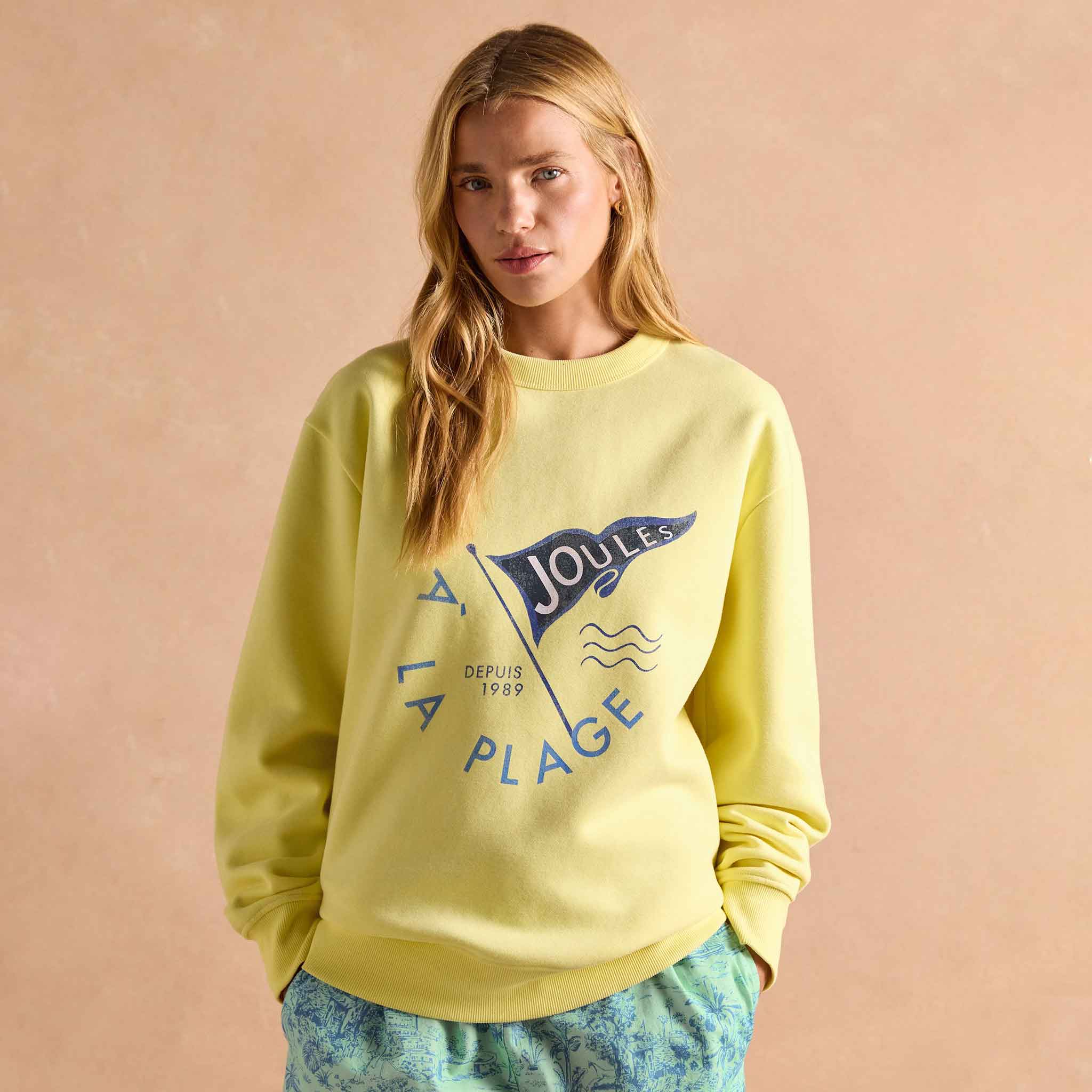 Joules Graphic Cotton Rich Crew Neck Sweatshirt Yellow