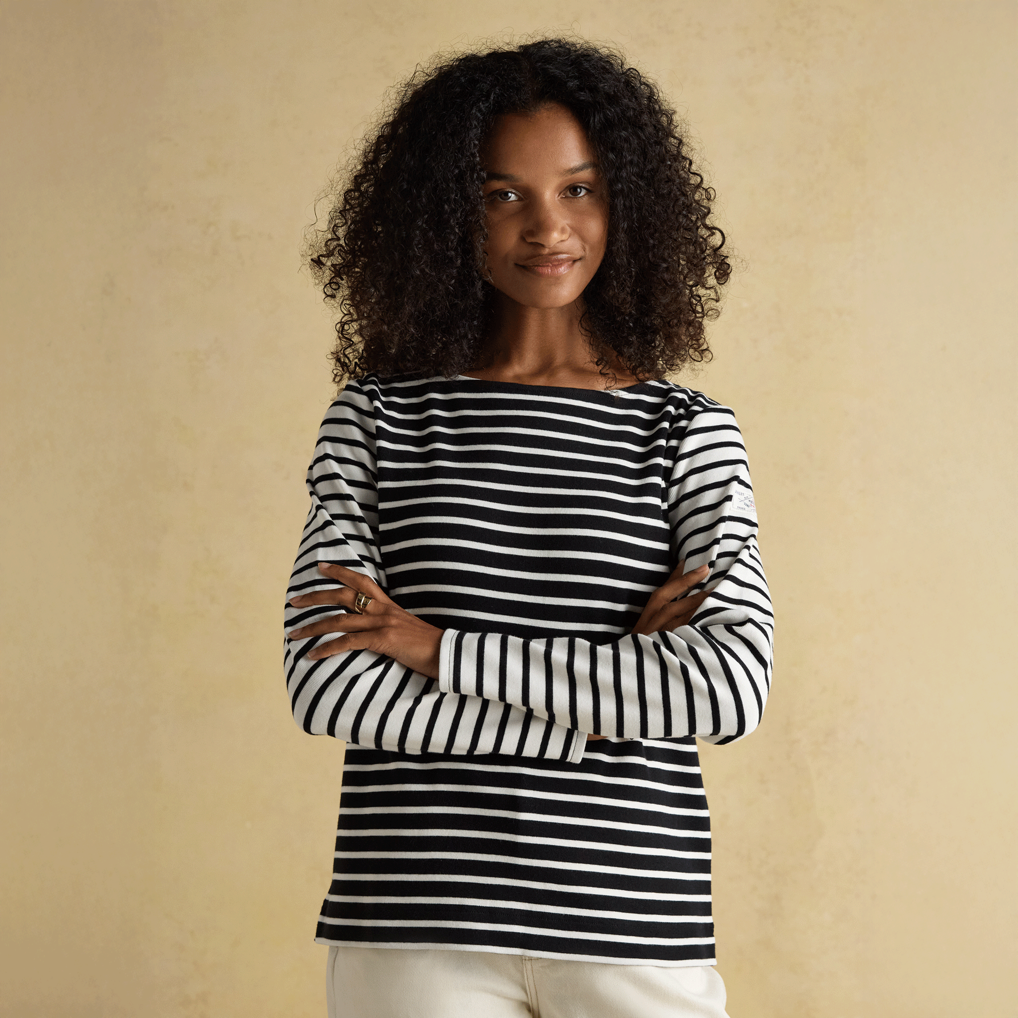 Joules Harbour Boat Neck Breton Stripe Top Black-Cream