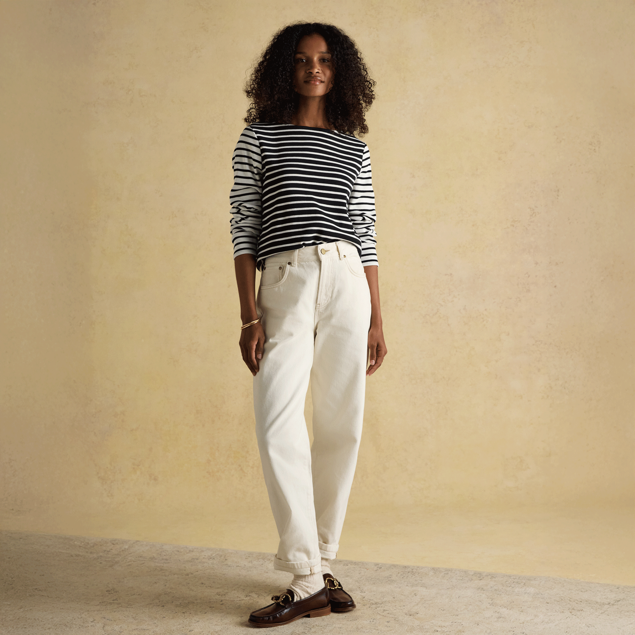 Joules Harbour Boat Neck Breton Stripe Top Black-Cream