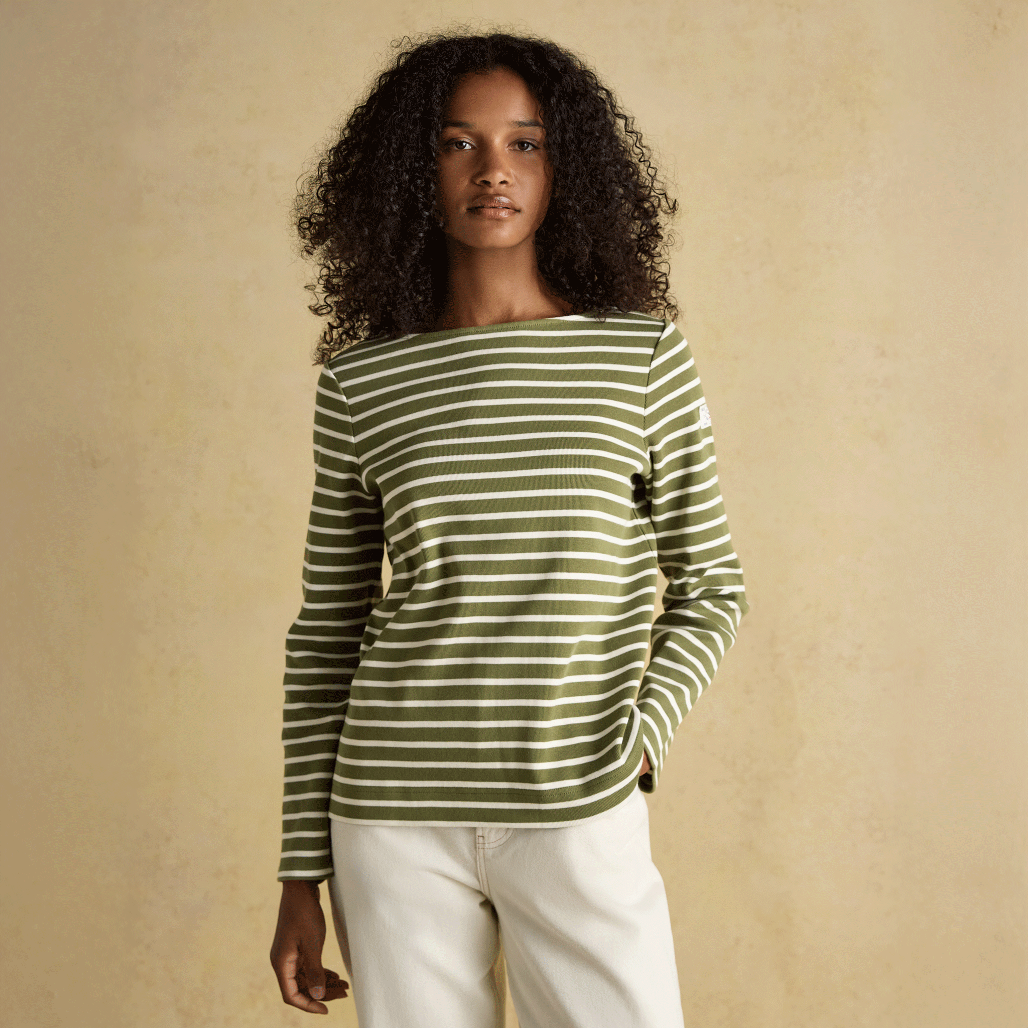 Joules Harbour Boat Neck Breton Stripe Top Green