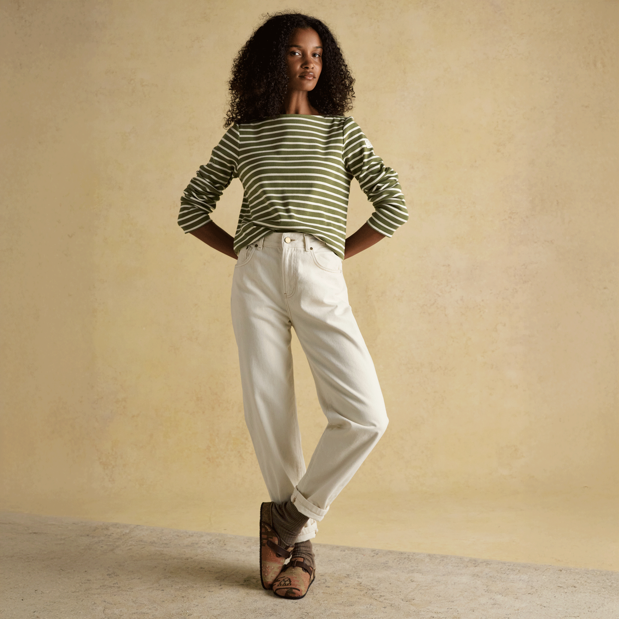 Joules Harbour Boat Neck Breton Stripe Top Green