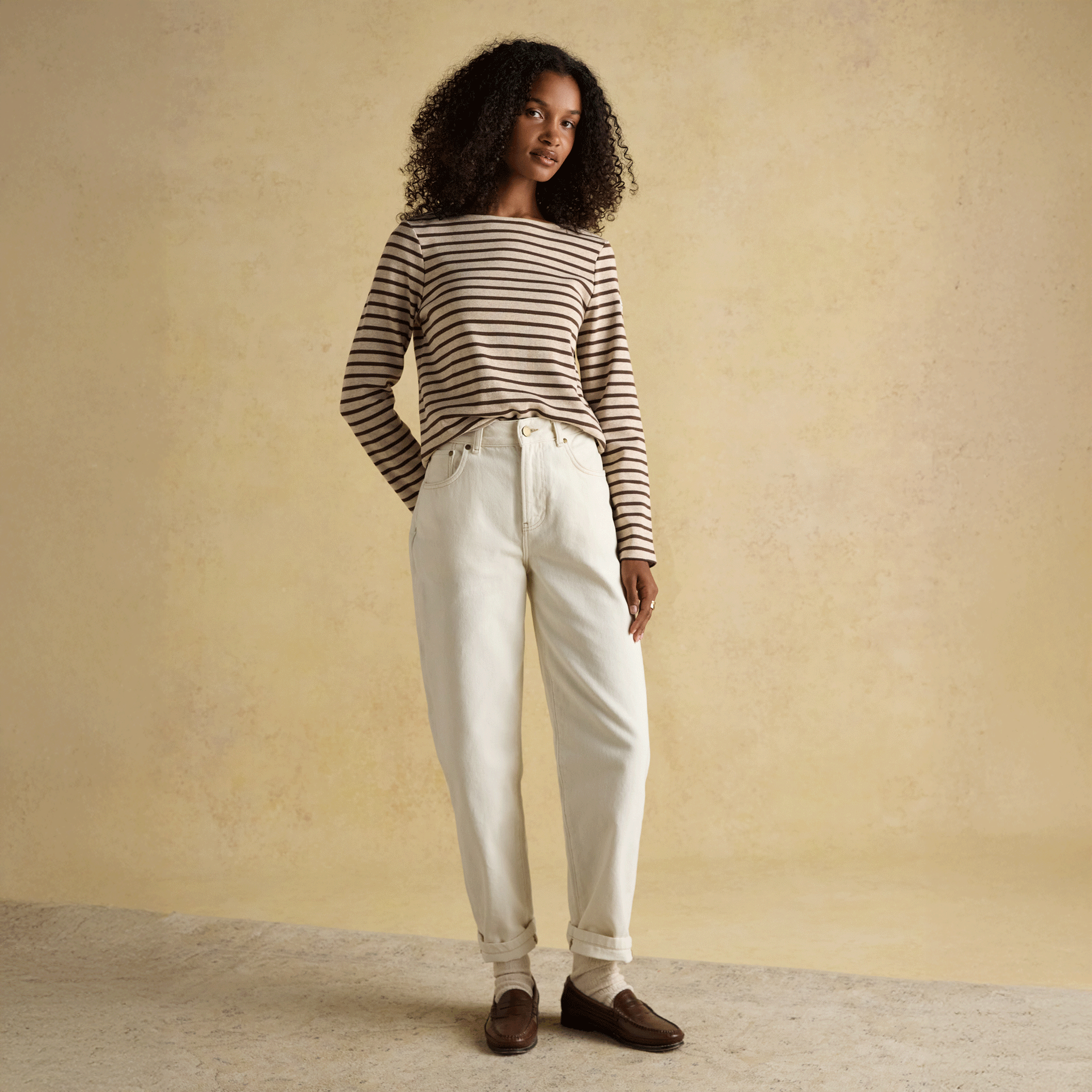 Joules Harbour Boat Neck Breton Stripe Top Neutral