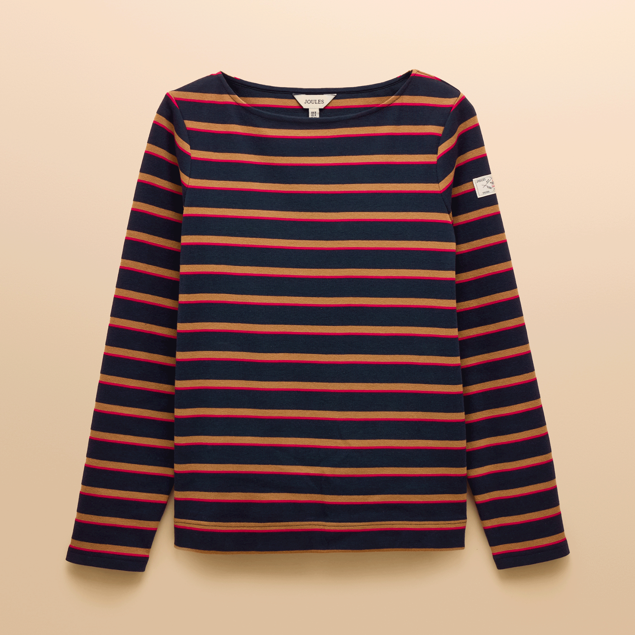 Joules Harbour Boat Neck Breton Stripe Top Tan-Navy