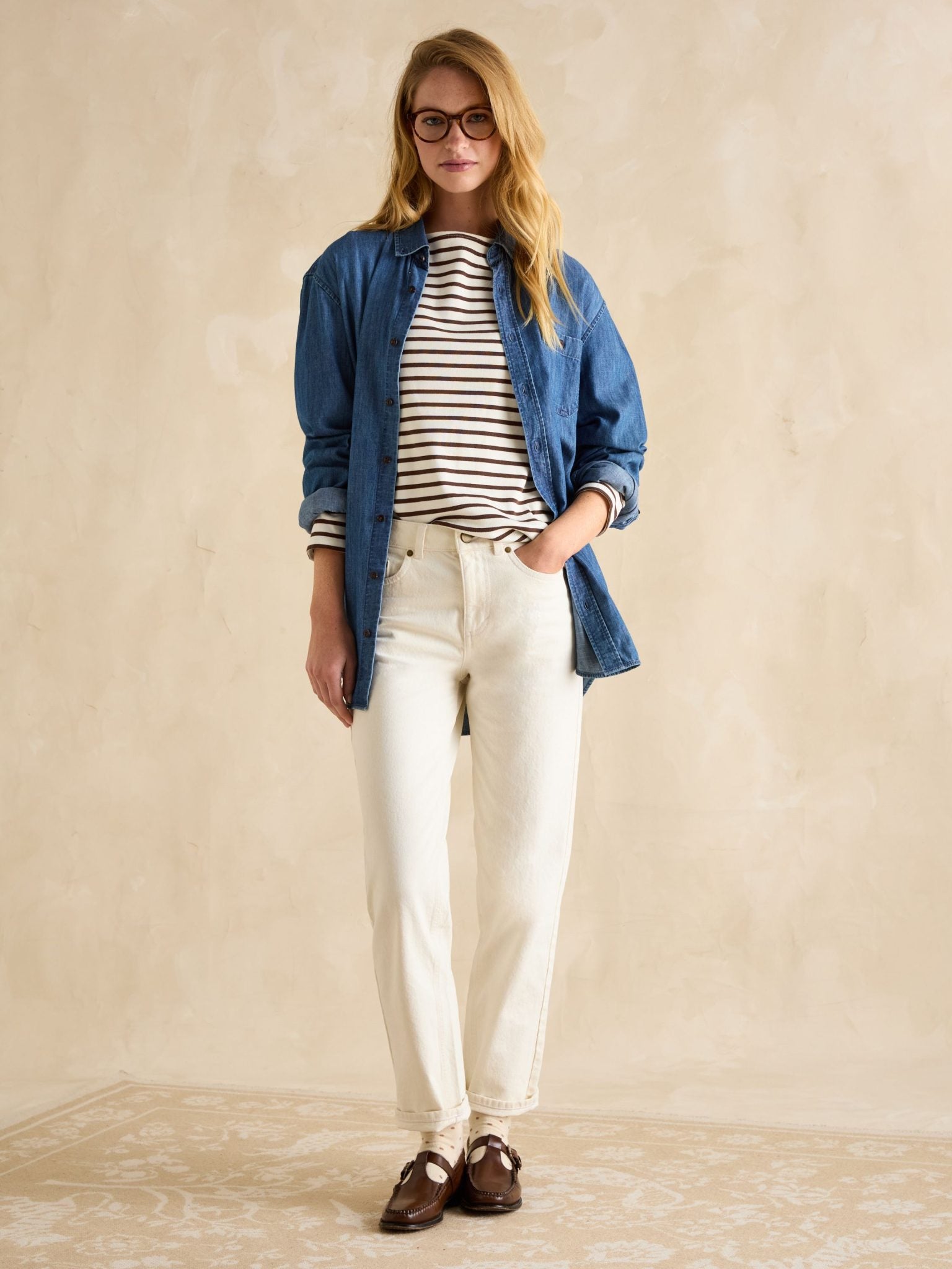 Joules Harbour Boat Neck Breton Top Brown-Cream 4