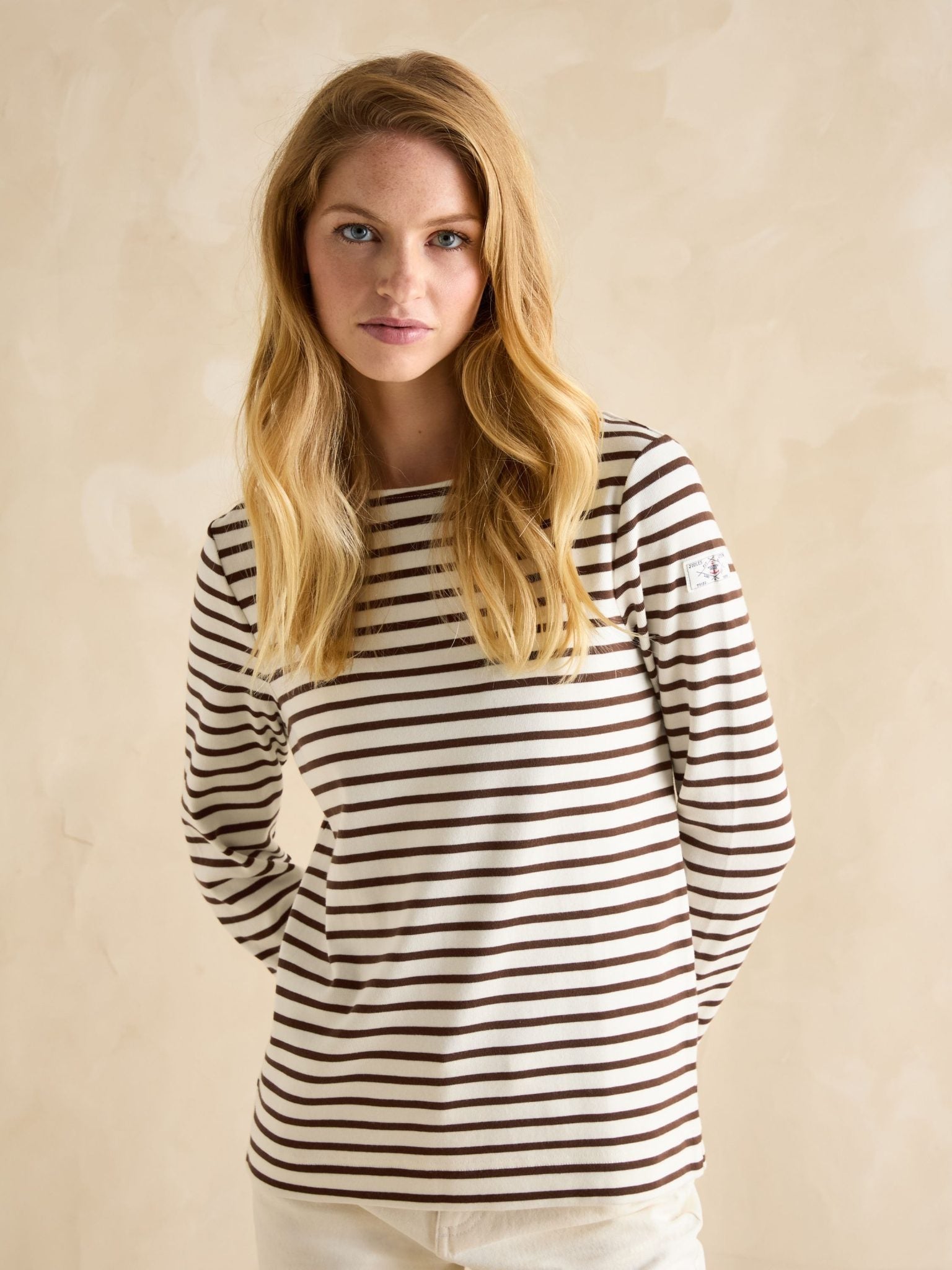 Joules Harbour Boat Neck Breton Top Brown-Cream 6