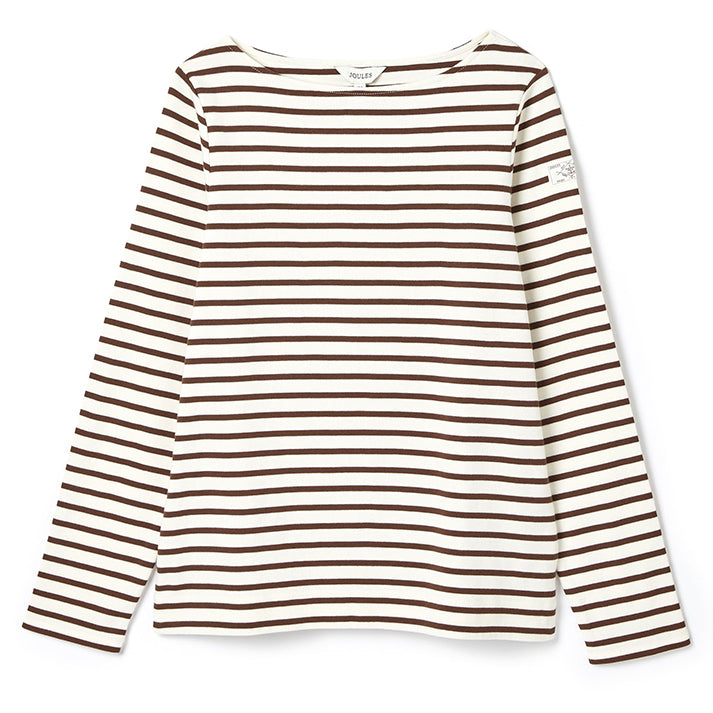 Joules Harbour Boat Neck Breton Top Brown-Cream Stripe