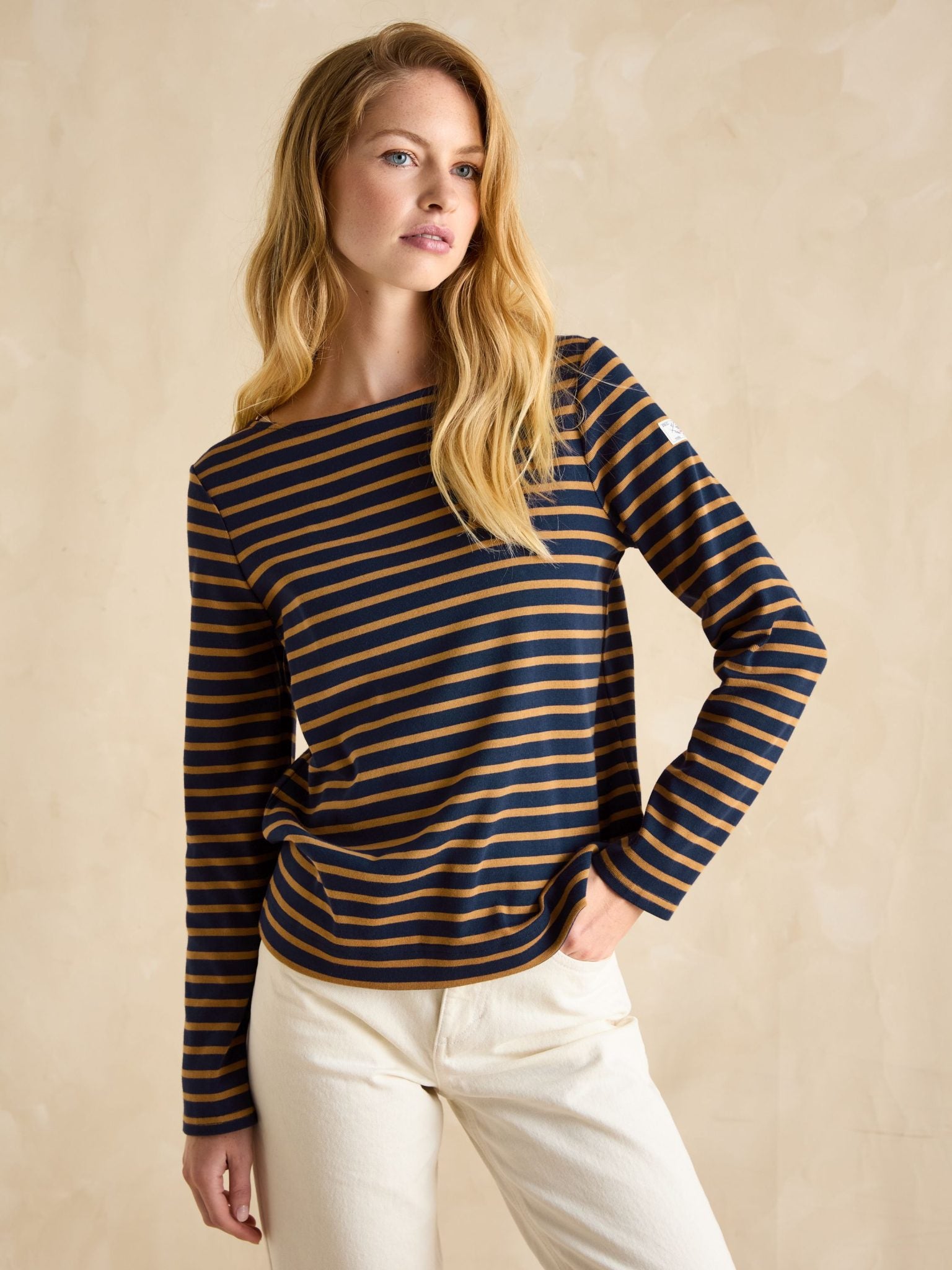 Joules Harbour Boat Neck Breton Top Navy-Tan 3