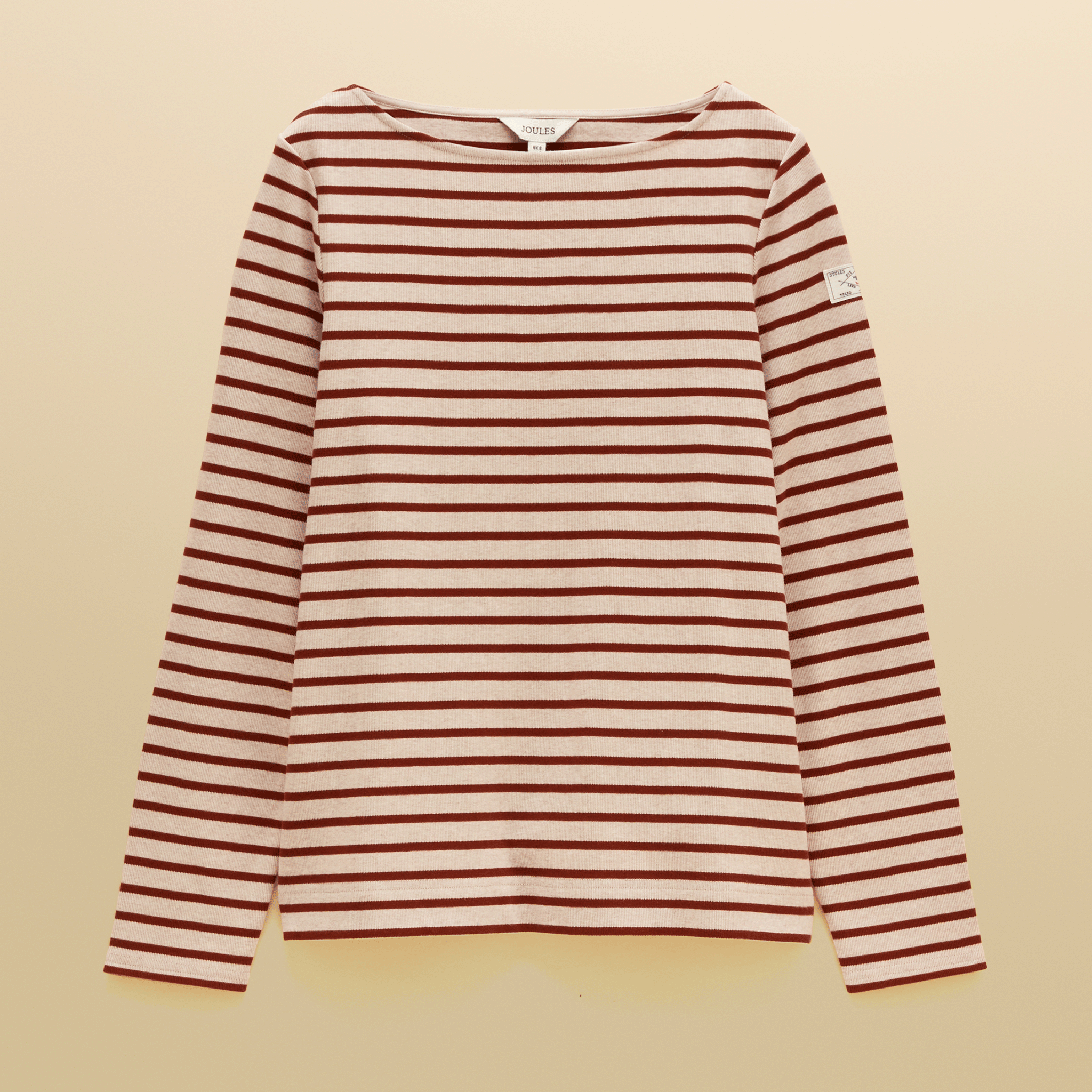 Joules Harbour Boat Neck Long Sleeve Striped Breton Top Oat-Russet