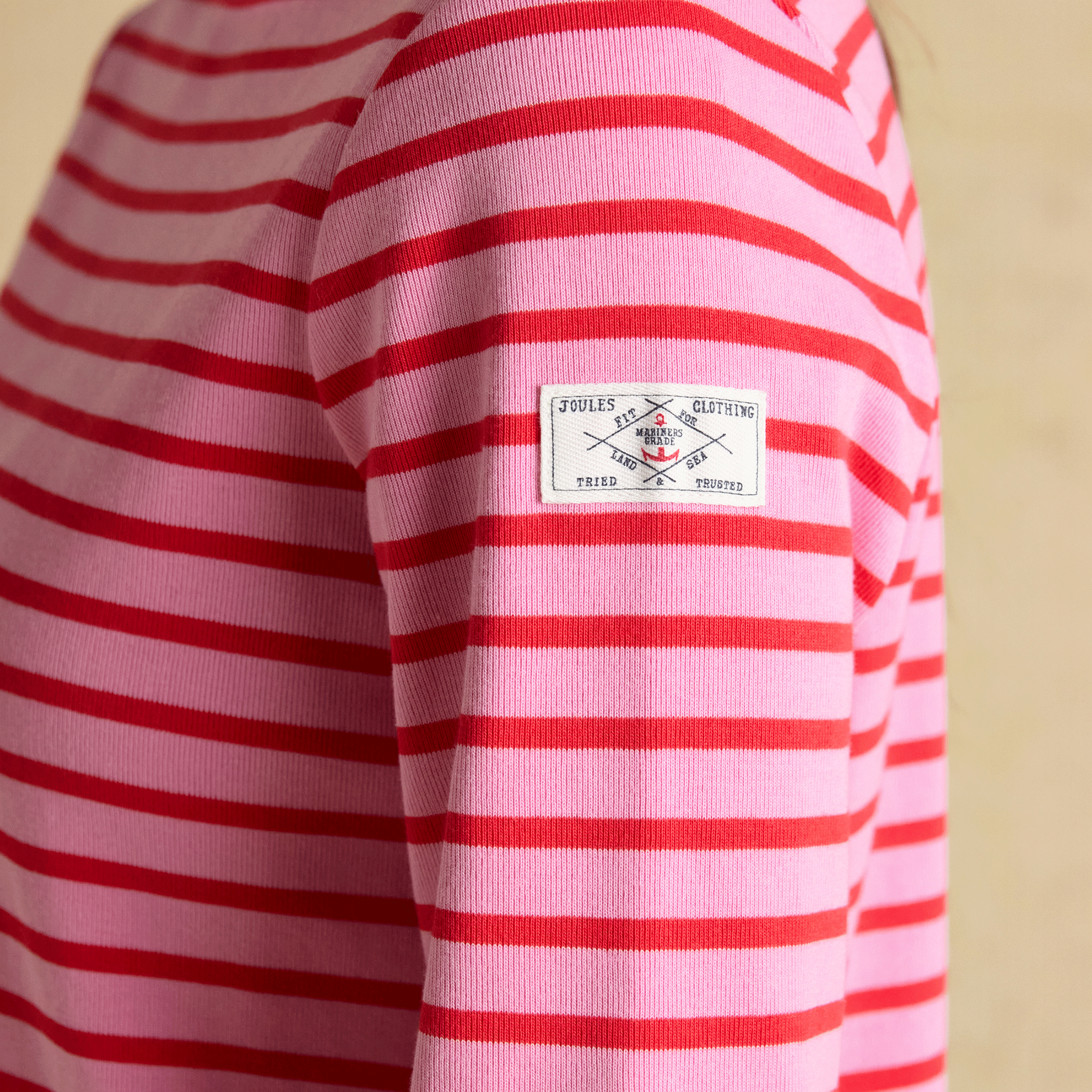 Joules Harbour Boat Neck Long Sleeve Striped Breton Top Pink & Red