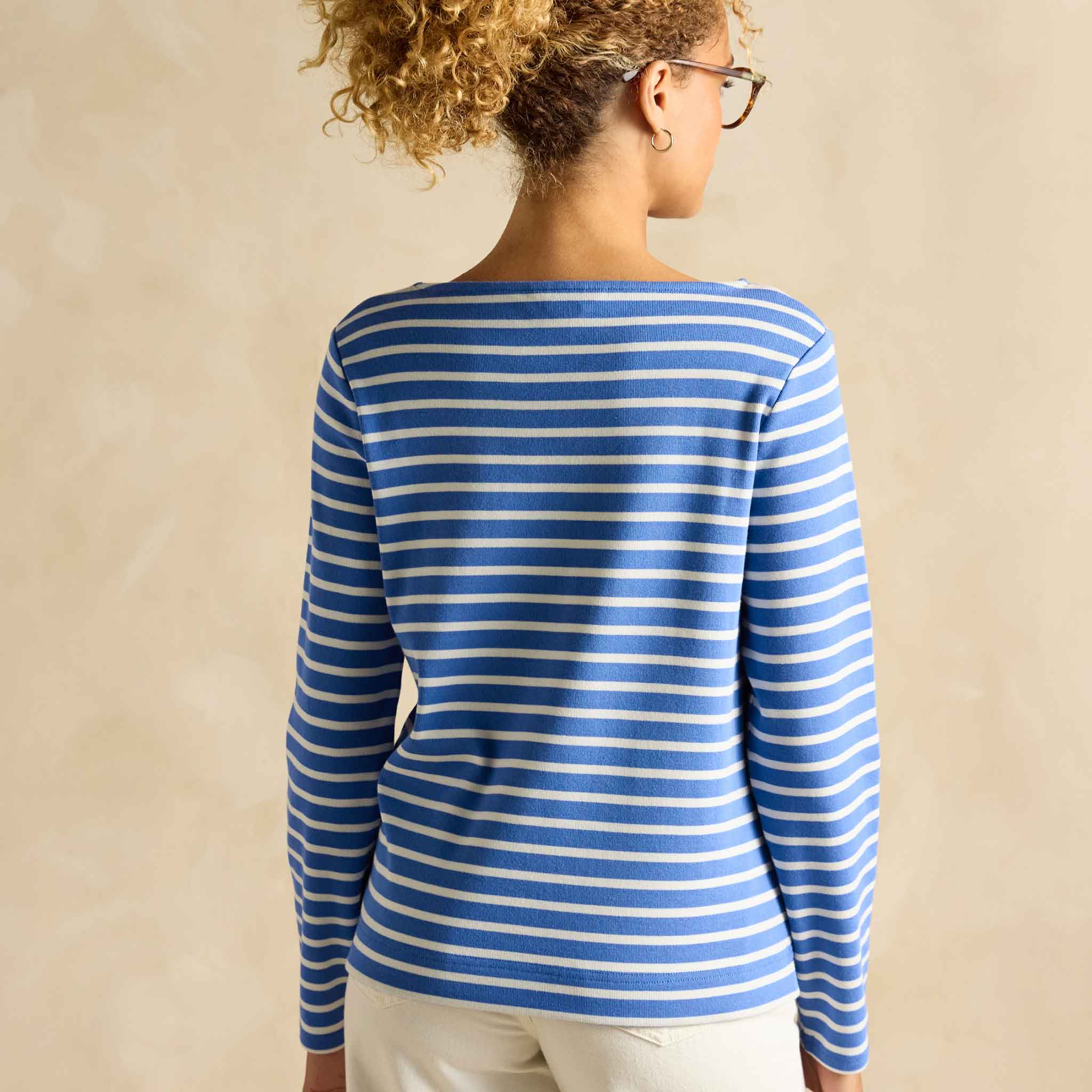Joules Harbour Embroidered Boat Neck Breton Top Blue Stripe
