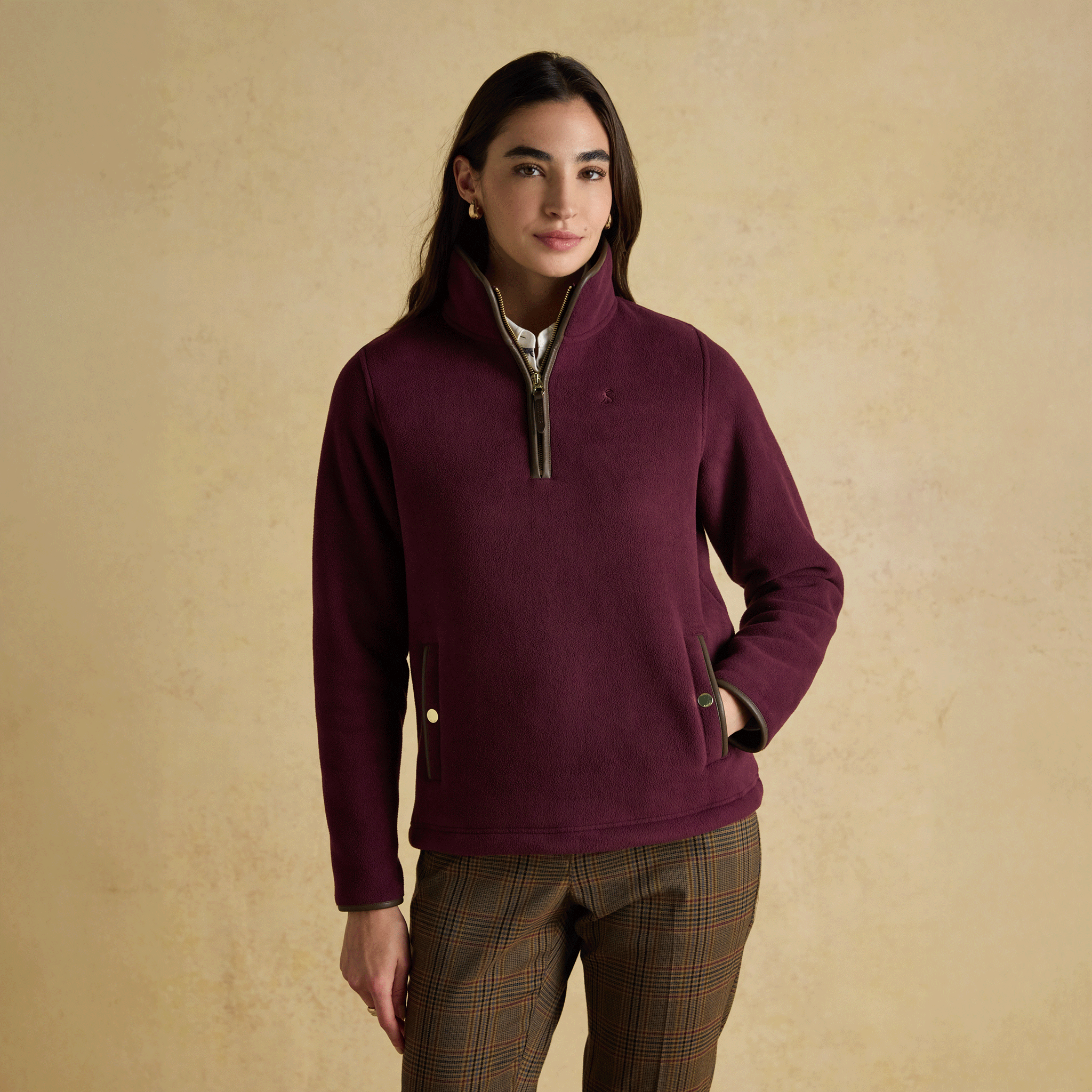 Joules Heritage Quarter Zip Fleece Burgundy Red