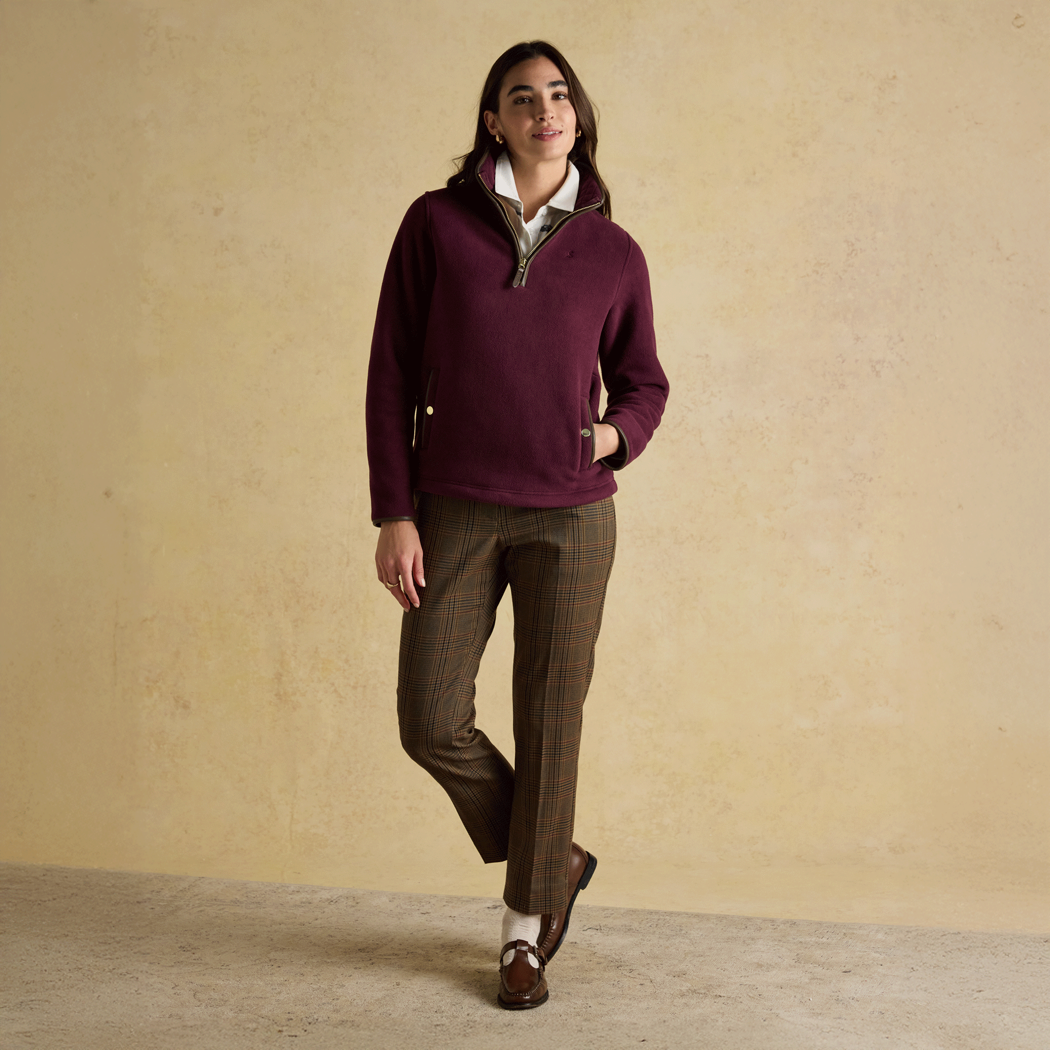 Joules Heritage Quarter Zip Fleece Burgundy Red