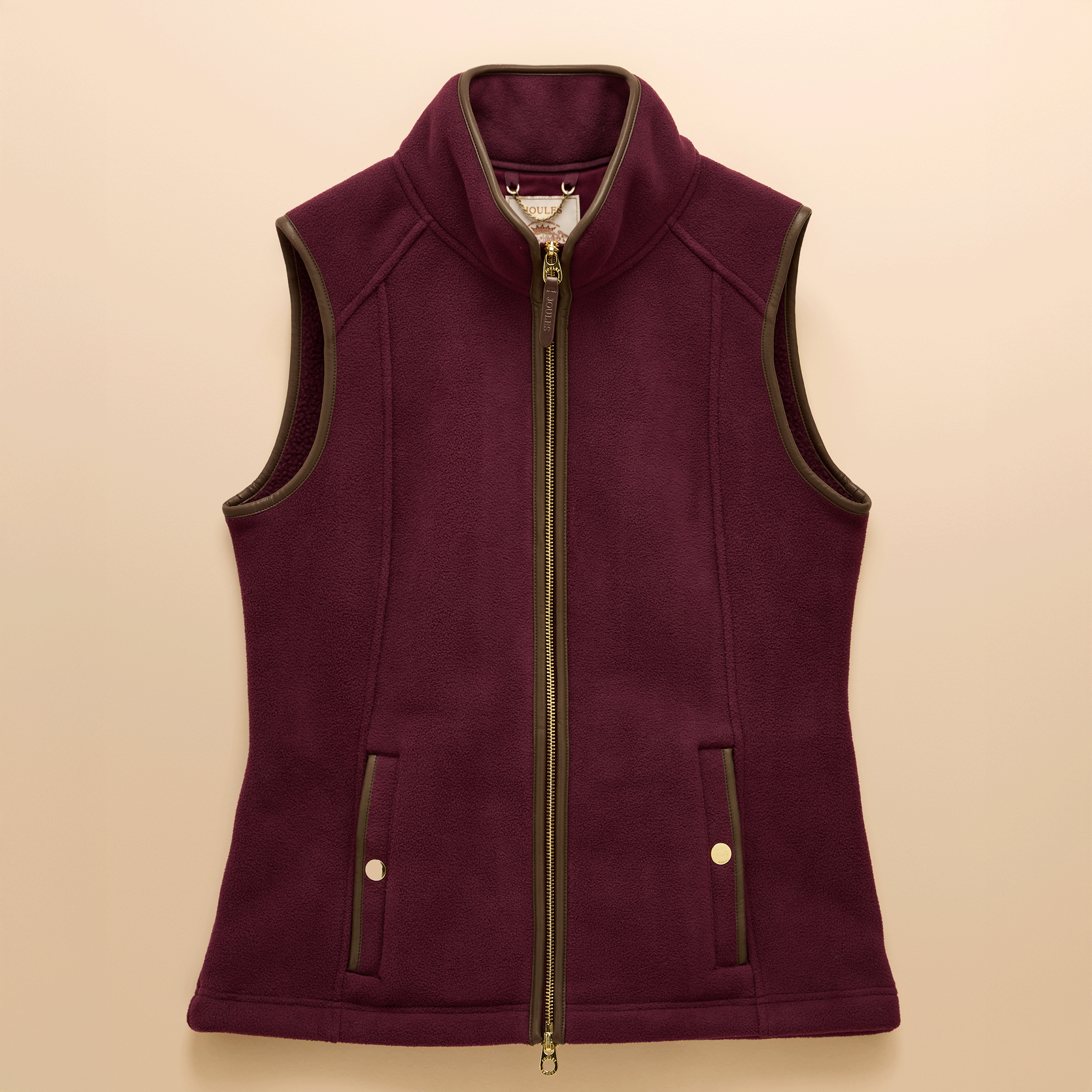 Joules Heritage Regular Fleece Gilet Burgundy Red