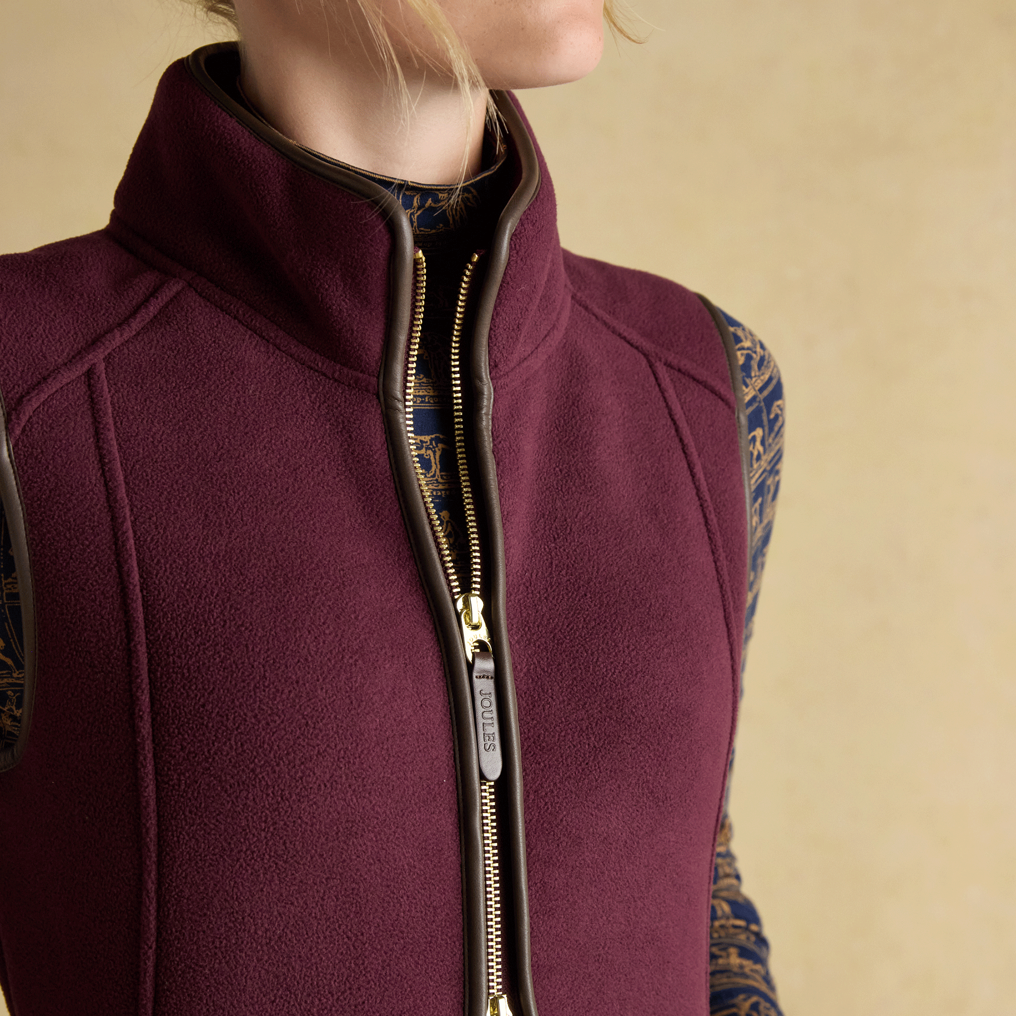 Joules Heritage Regular Fleece Gilet Burgundy Red