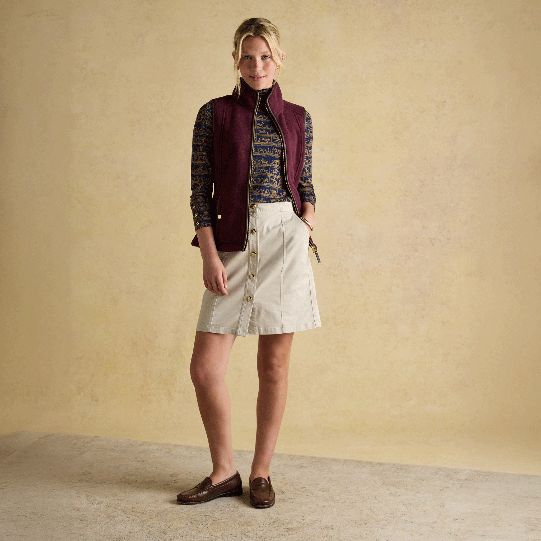 Joules Heritage Regular Fleece Gilet Burgundy Red