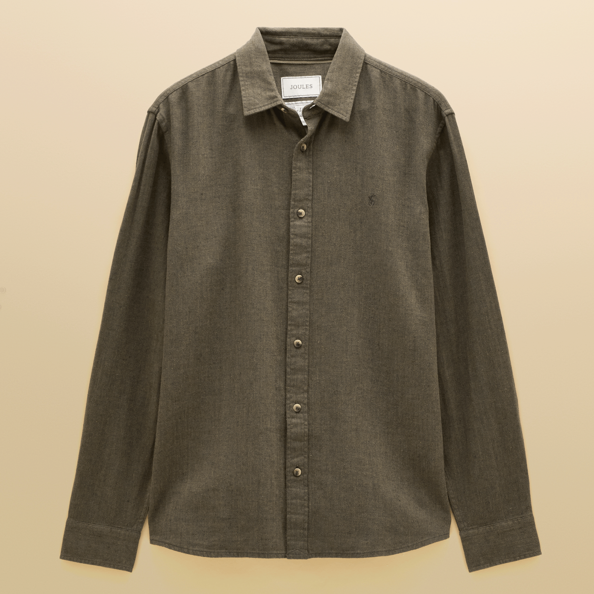 Joules Herringbone Men's Linen Blend Classic Fit Shirt Khaki Green
