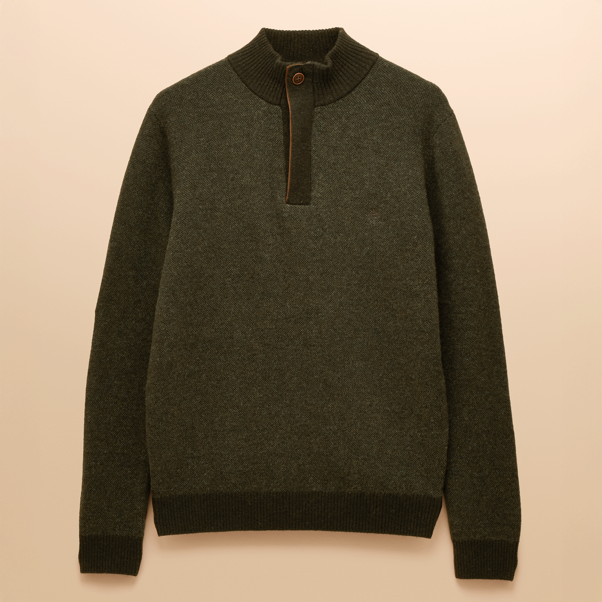 Joules Highland Men's Wool-Rich Button Quarter Zip Jumper Dark Green