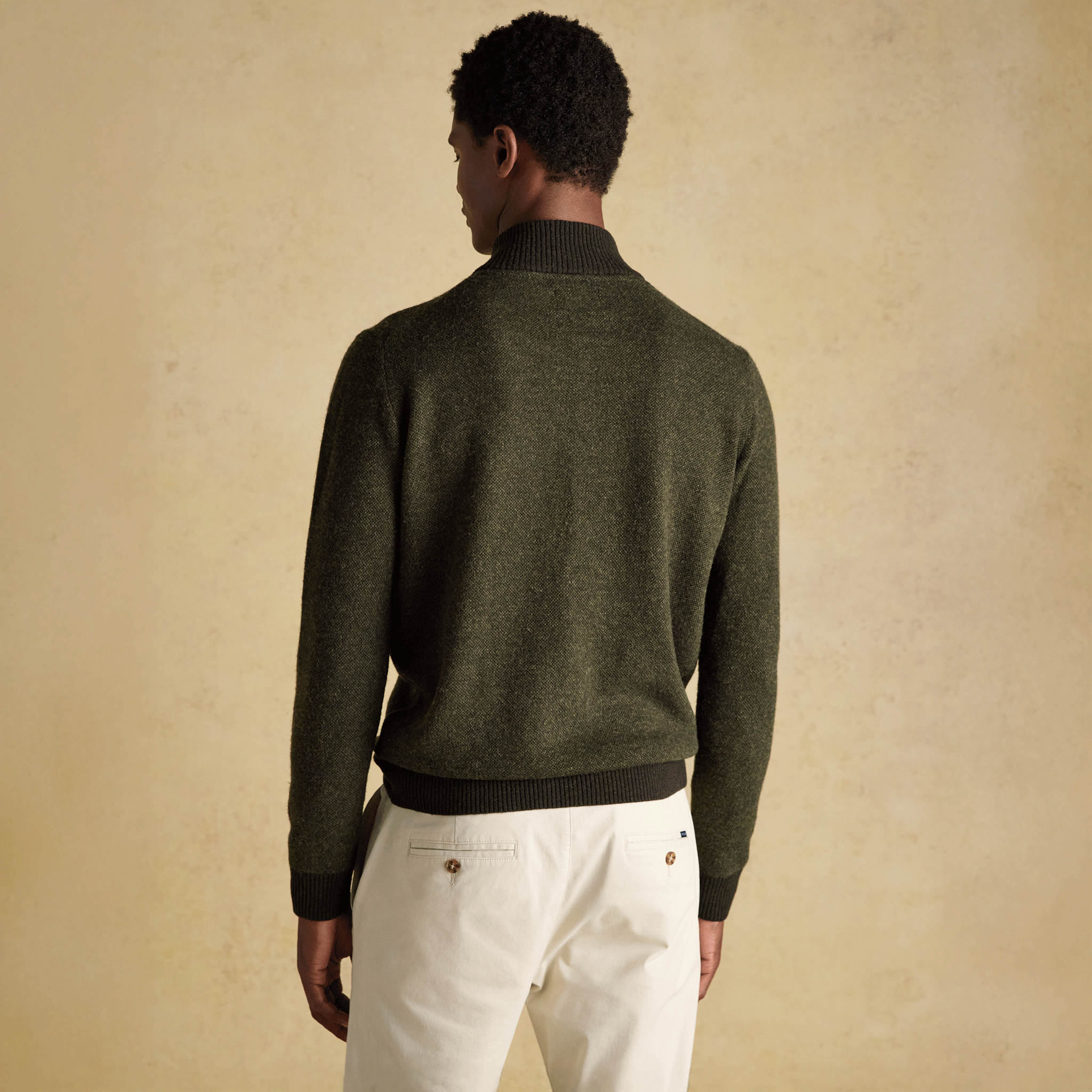 Joules Highland Men's Wool-Rich Button Quarter Zip Jumper Dark Green