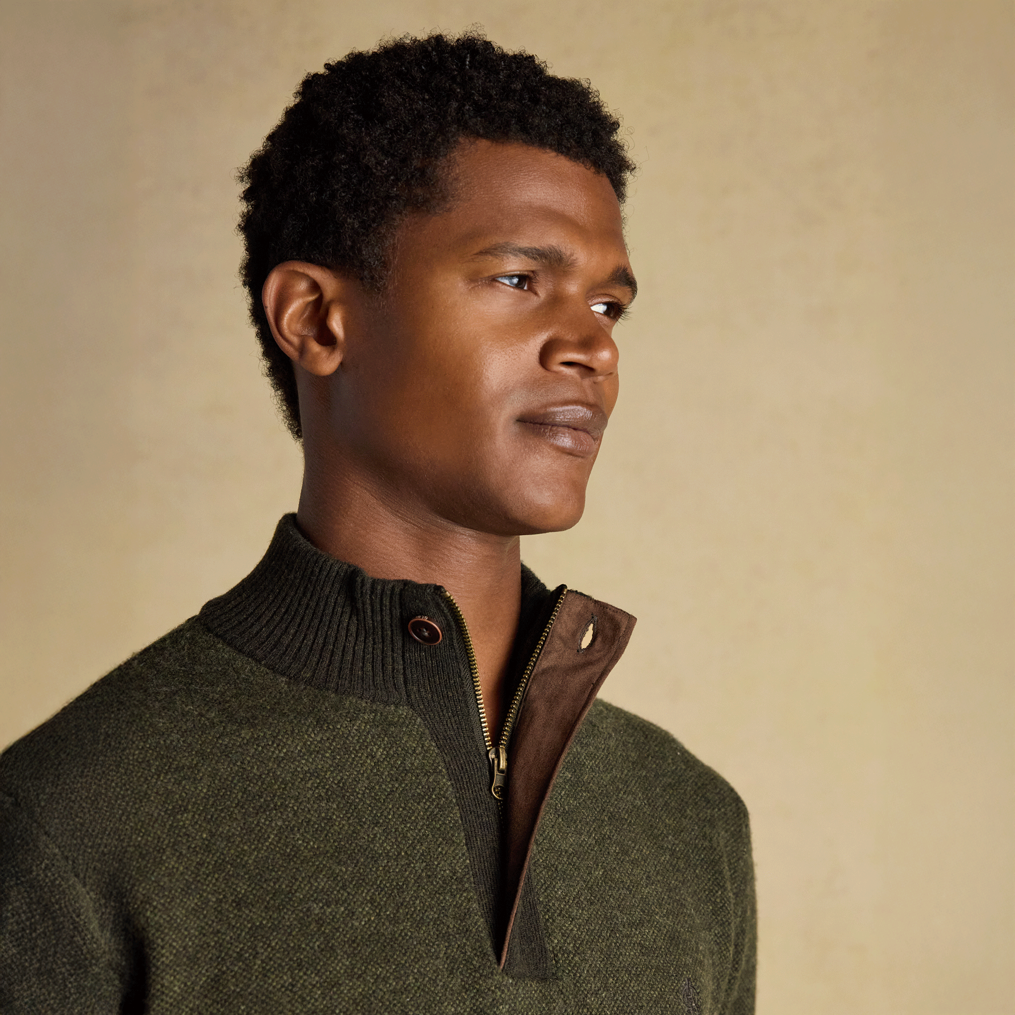 Joules Highland Men's Wool-Rich Button Quarter Zip Jumper Dark Green