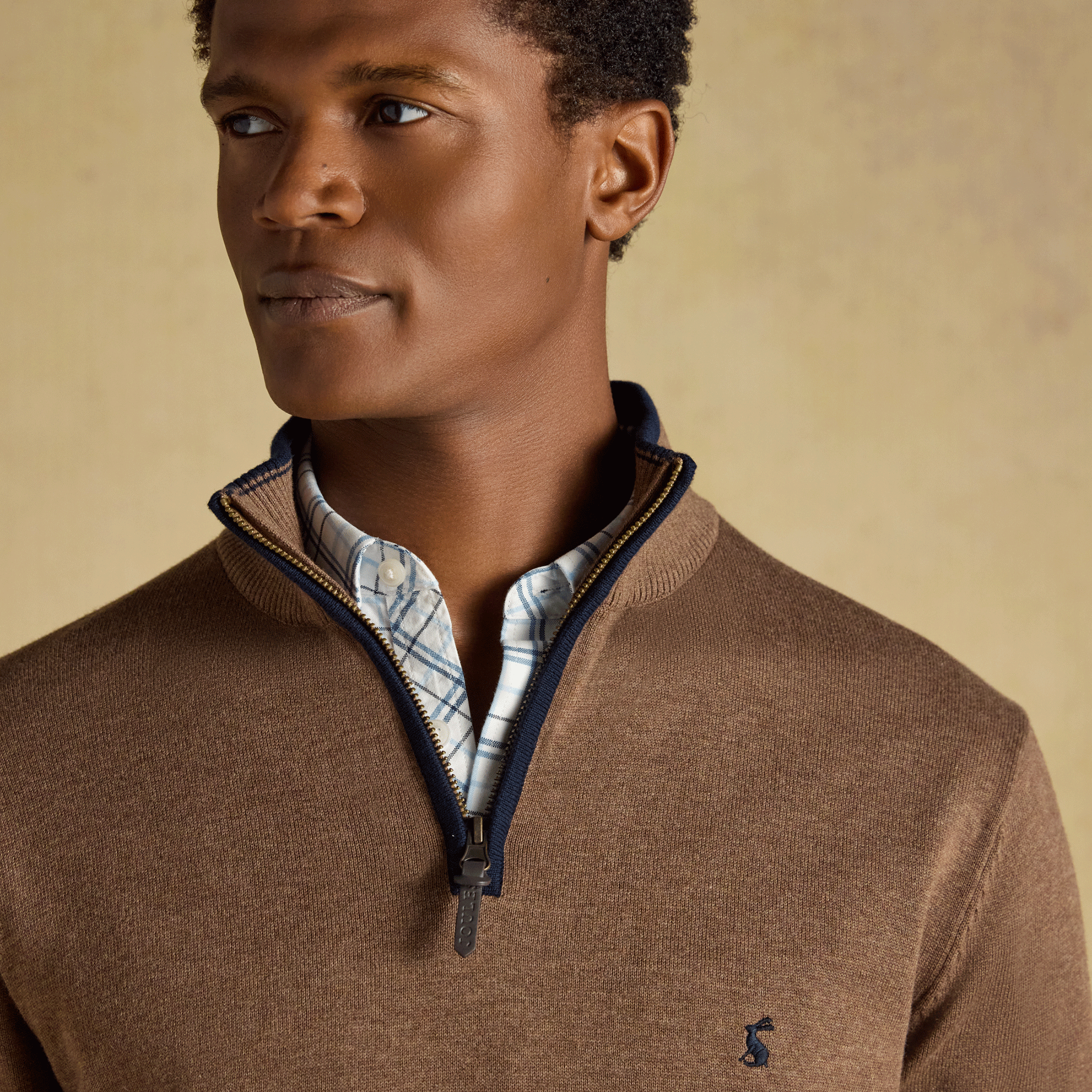 Joules Hillside Men's Quarter Zip Knitted Jumper Brown