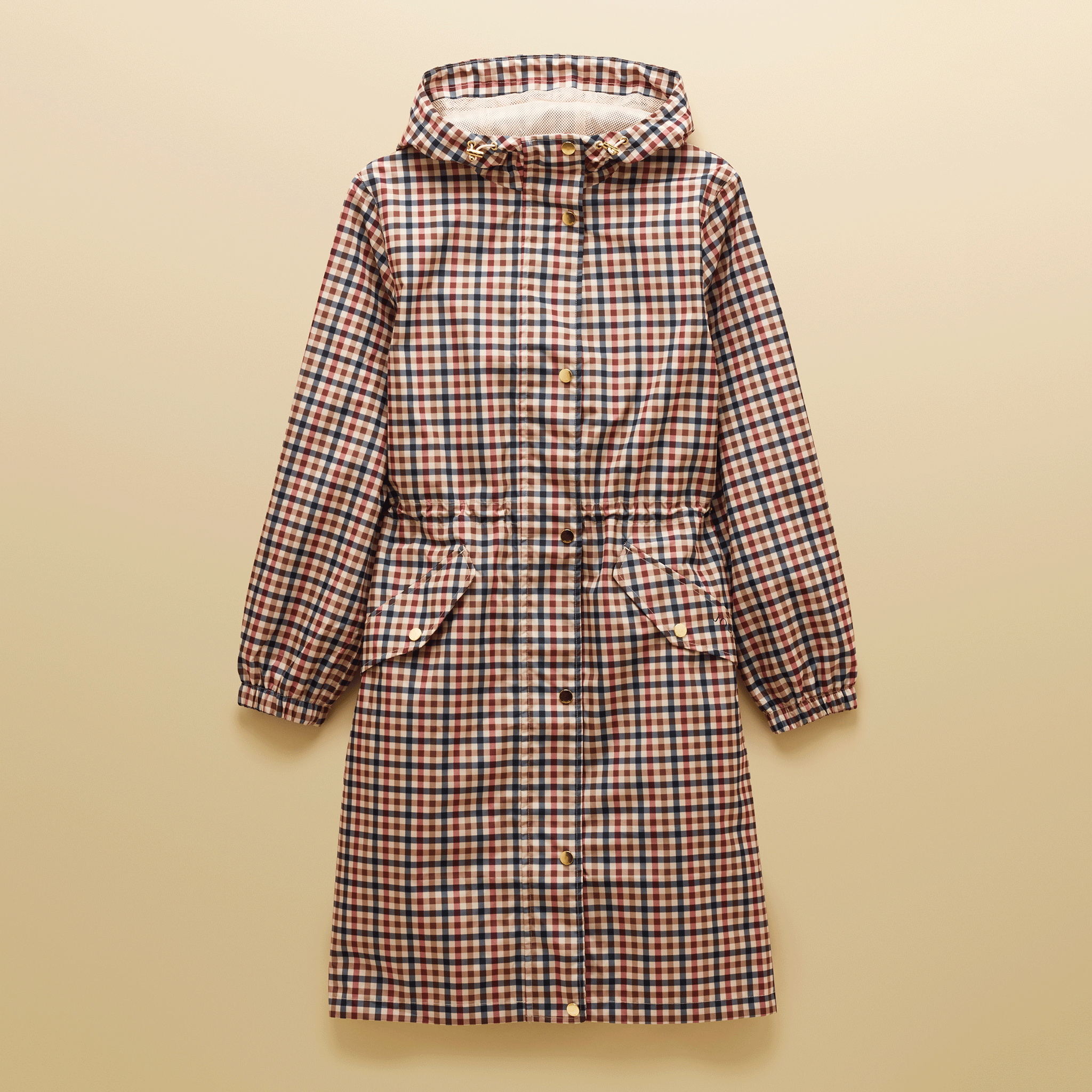 Joules Holkham Waterproof Packable Raincoat With Hood in Gingham