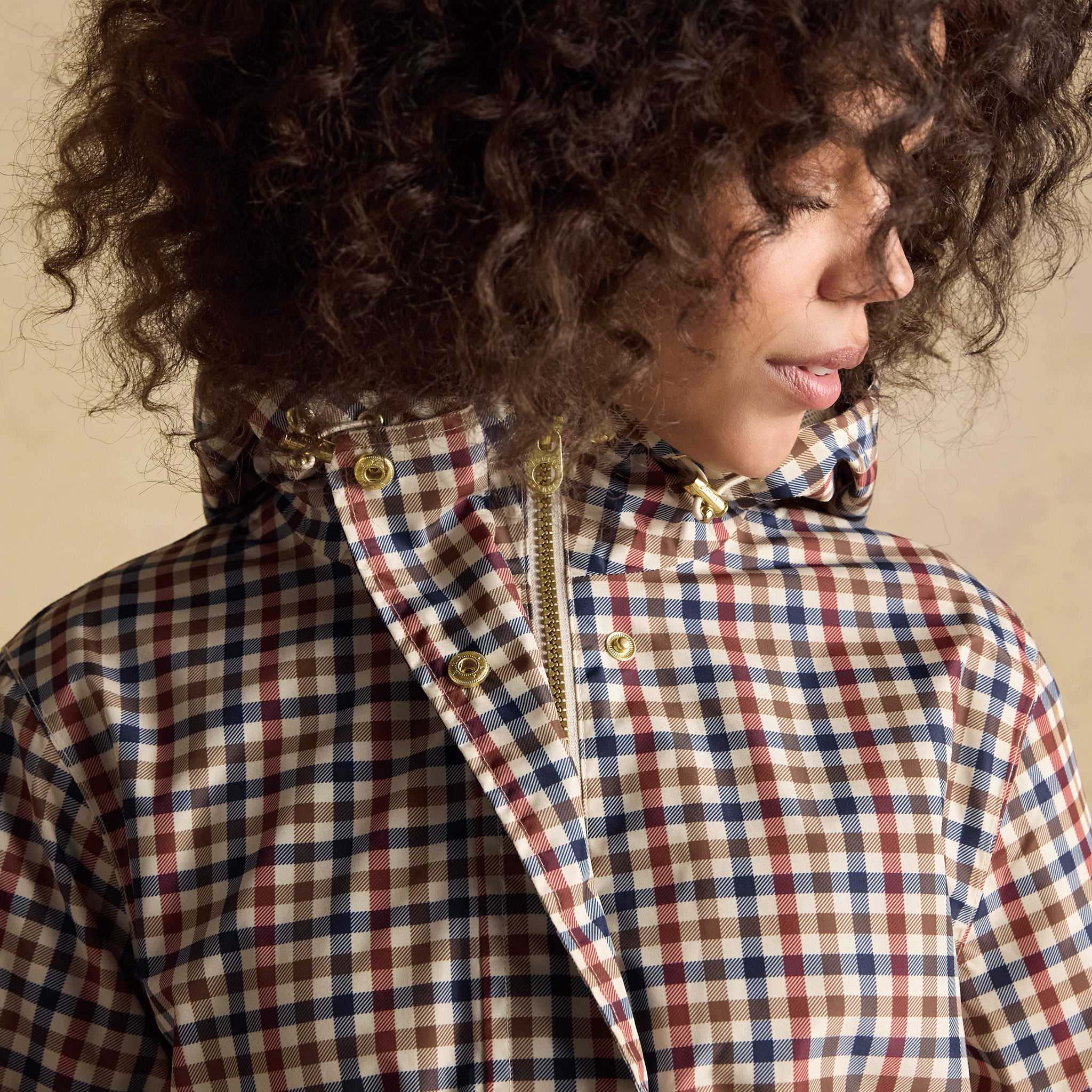 Joules Holkham Waterproof Packable Raincoat With Hood in Gingham