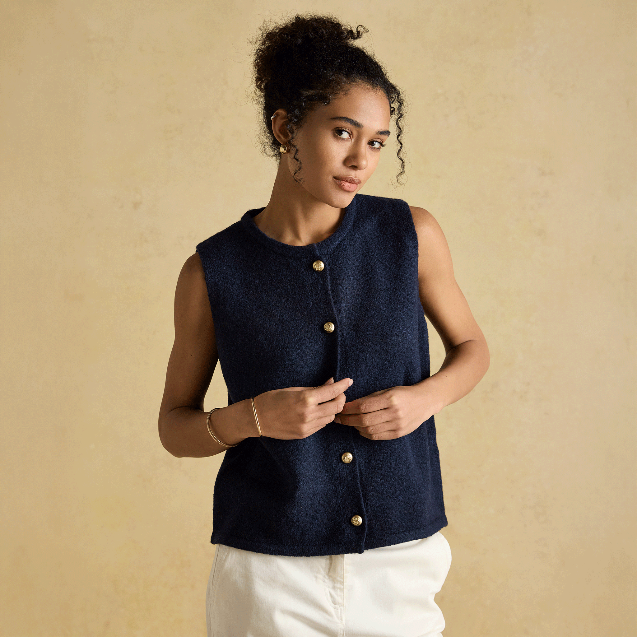 Joules Holly Button Through Knitted Vest Navy