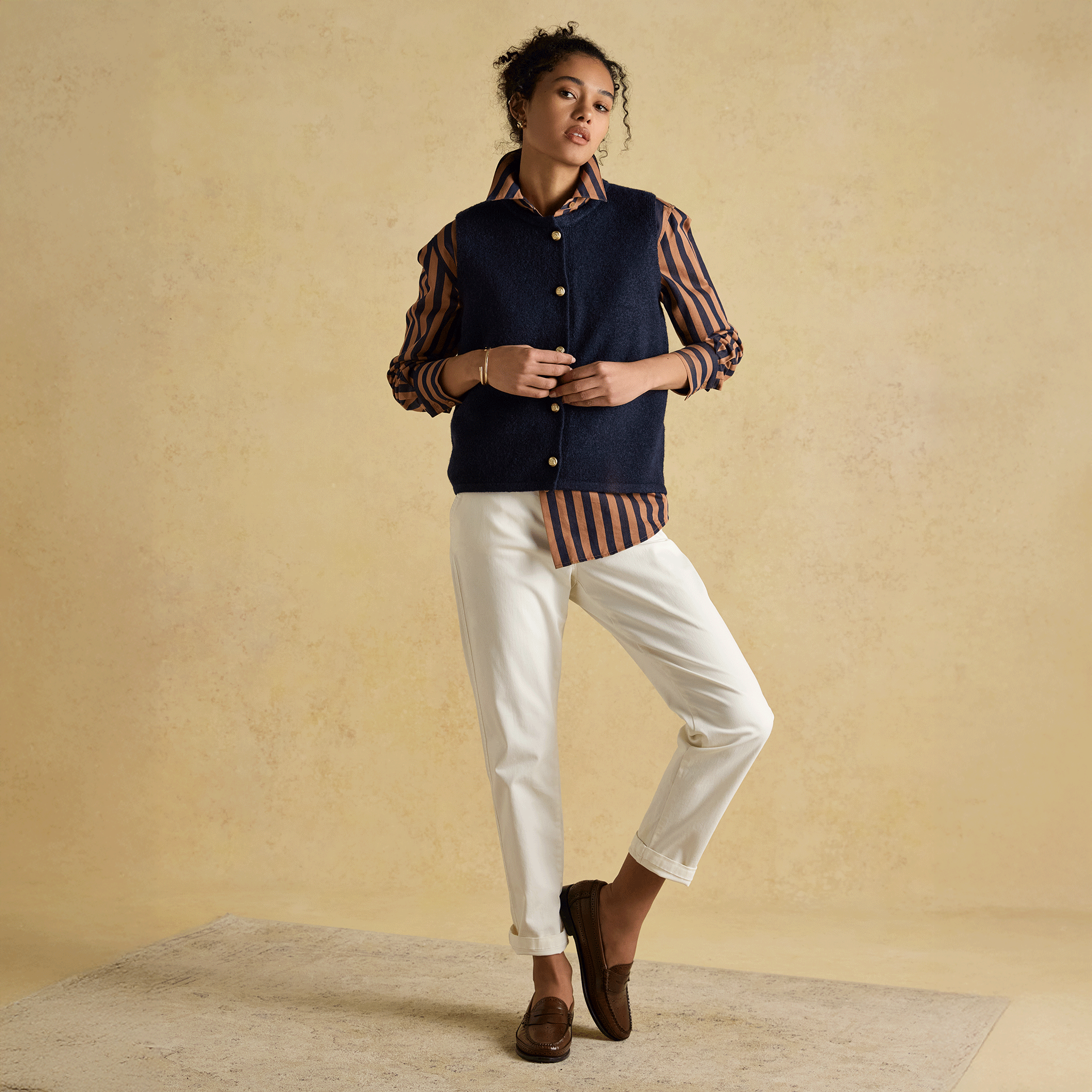 Joules Holly Button Through Knitted Vest Navy