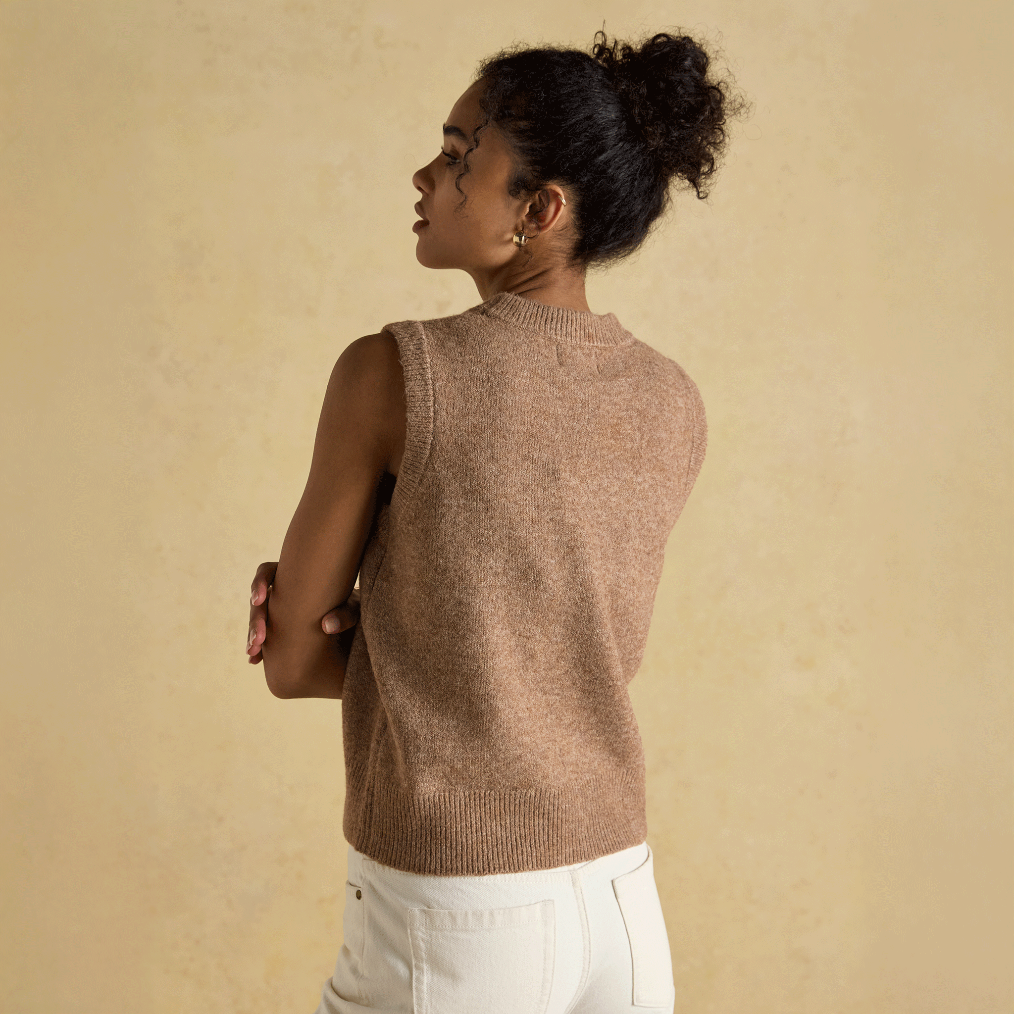 Joules Holly Knitted Crew Neck Vest Tan