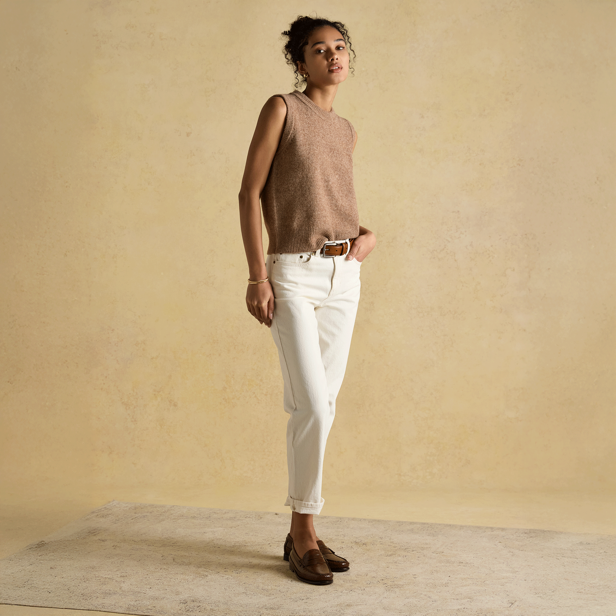 Joules Holly Knitted Crew Neck Vest Tan