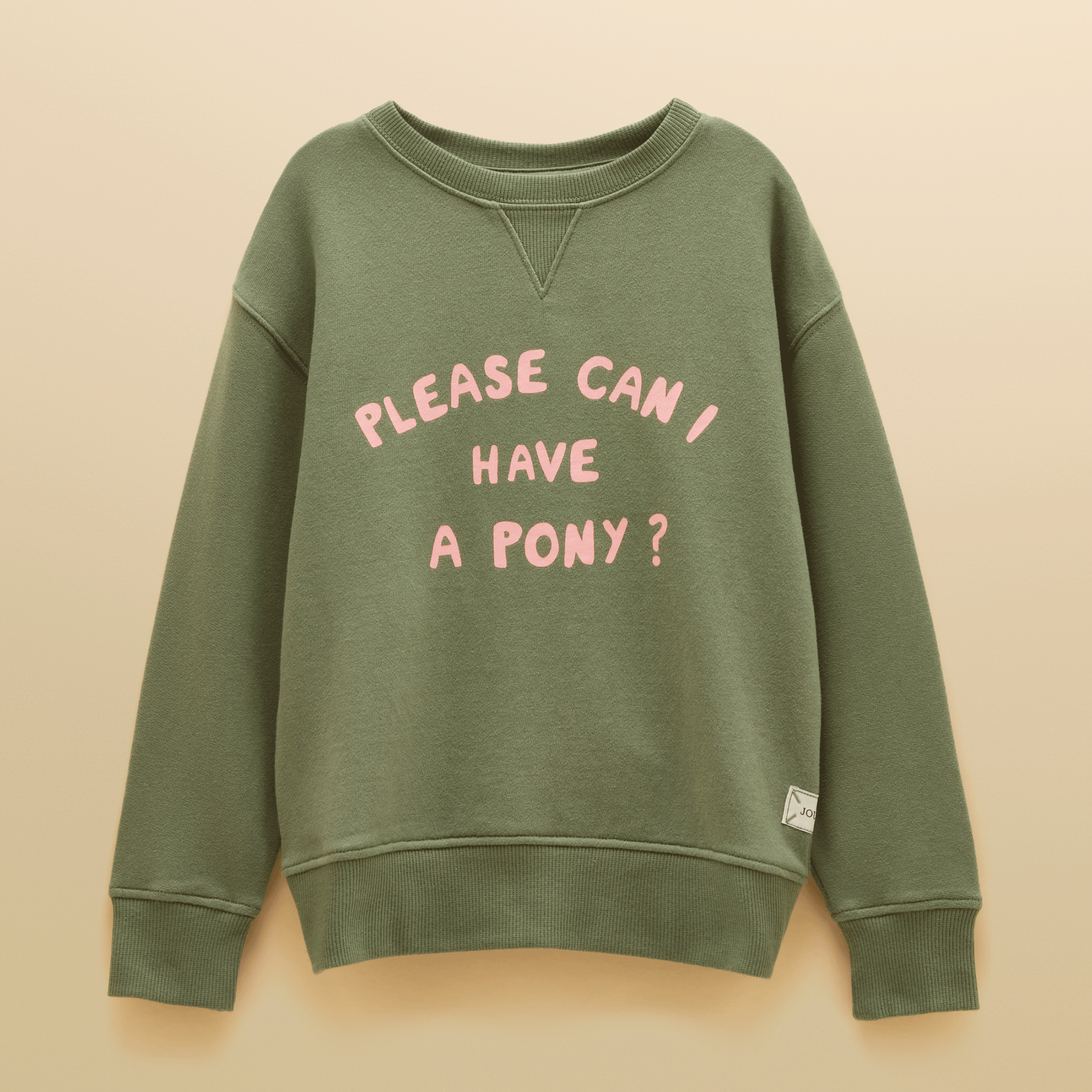 Joules Kids' Sundaze Slogan Crew Neck Sweatshirt Khaki Green