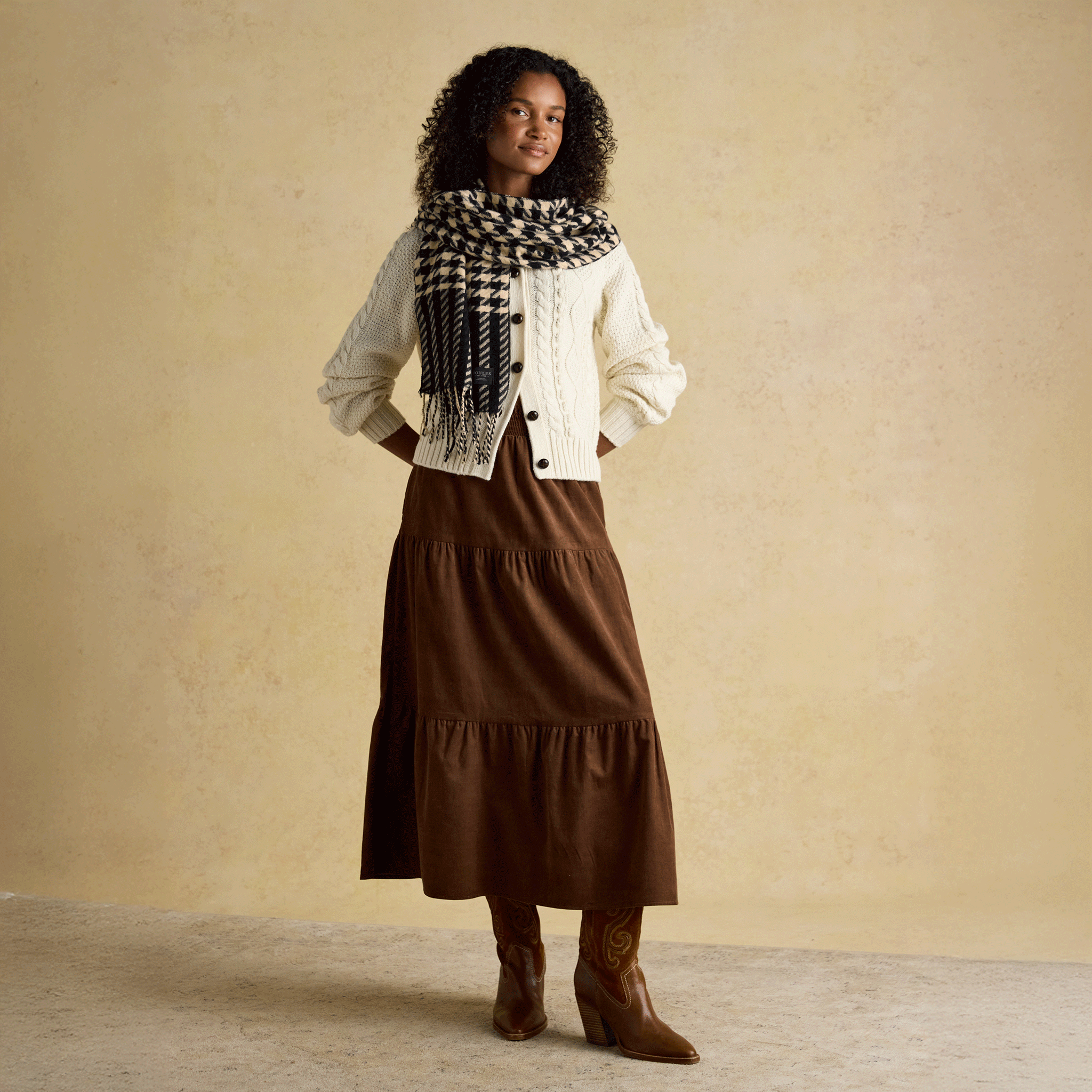 Joules Langtree Large Unisex Scarf Black-Tan