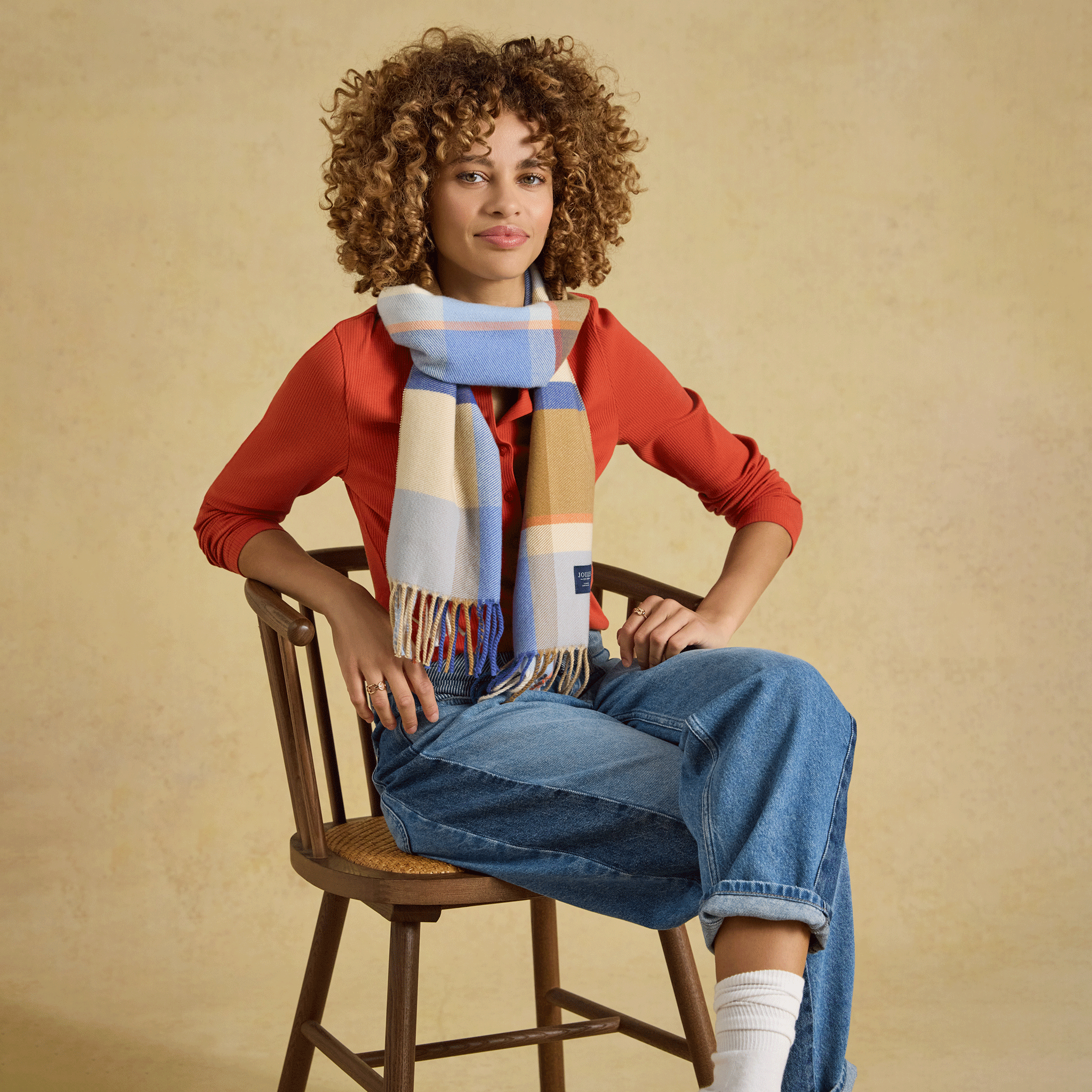Joules Langtree Scarf Blue-Cream Check