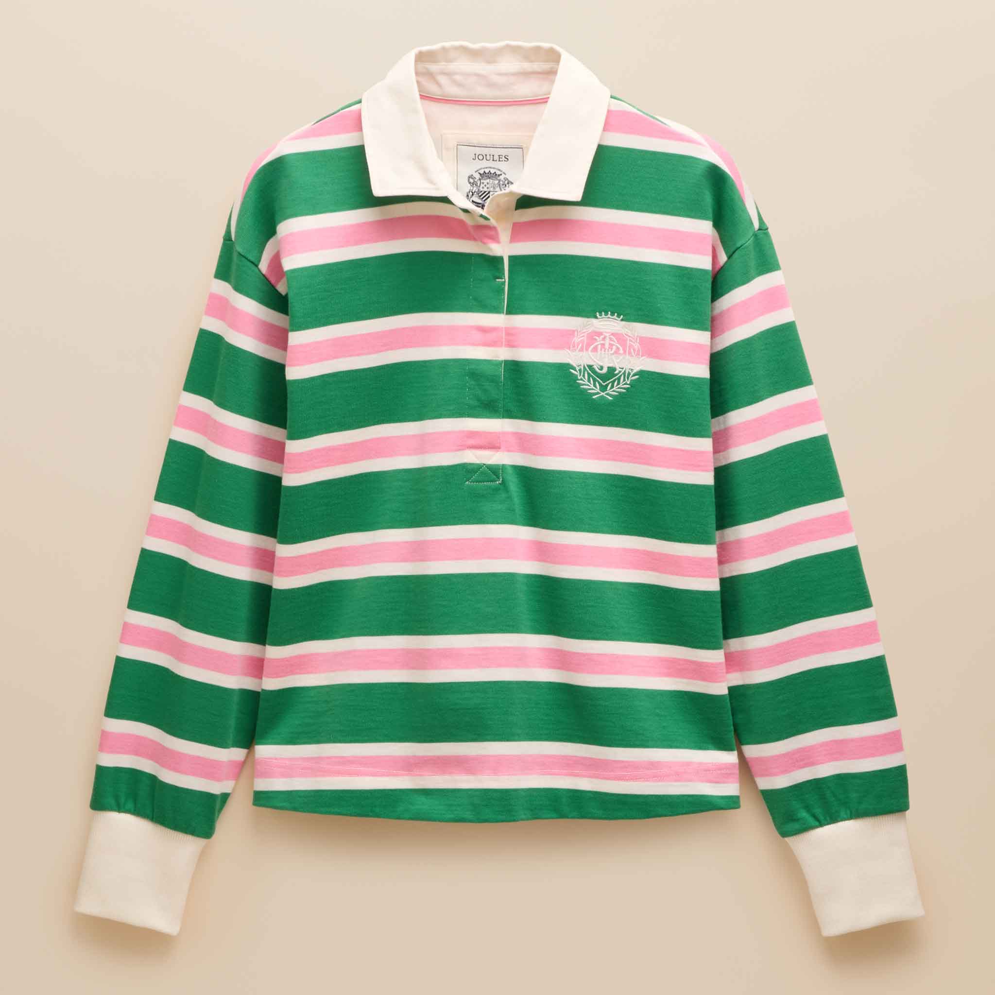 Joules Lara Boxy Fit Rugby Shirt Green-White