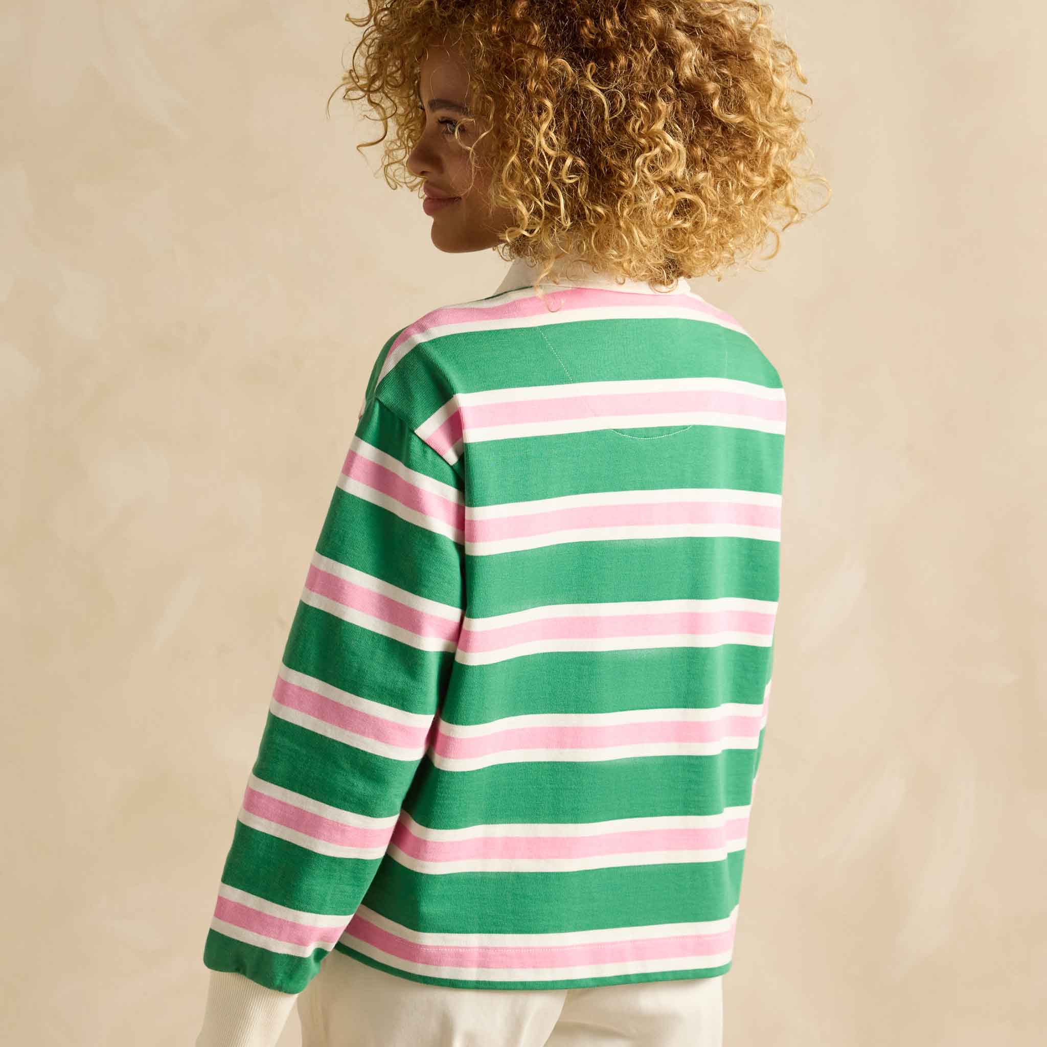 Joules Lara Boxy Fit Rugby Shirt Green-White