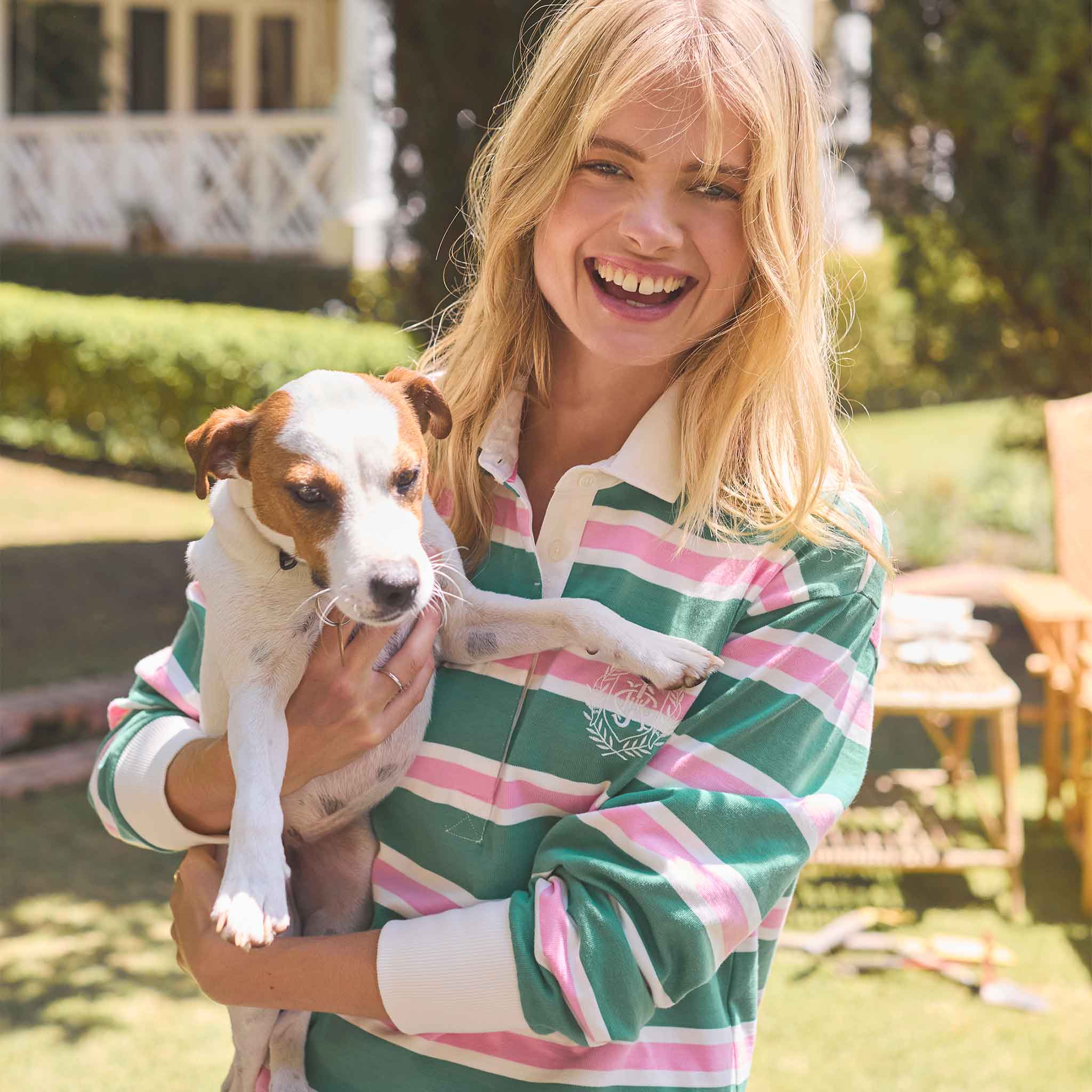 Joules Lara Boxy Fit Rugby Shirt Green-White