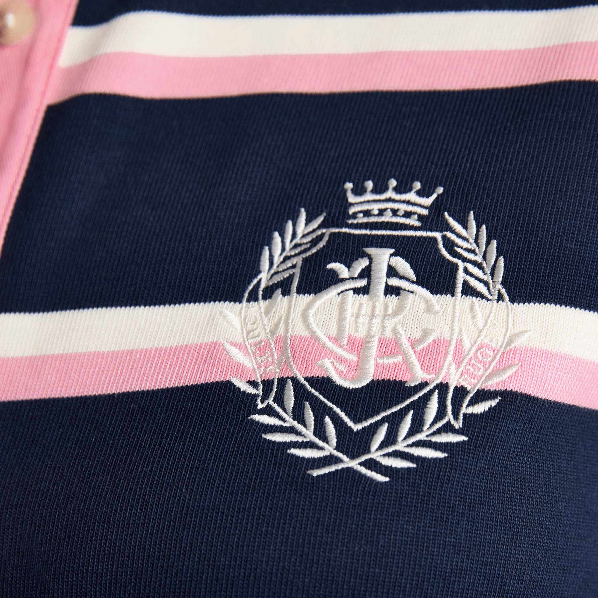 Joules Lara Striped Boxy Fit Rugby Shirt in Navy & Pink