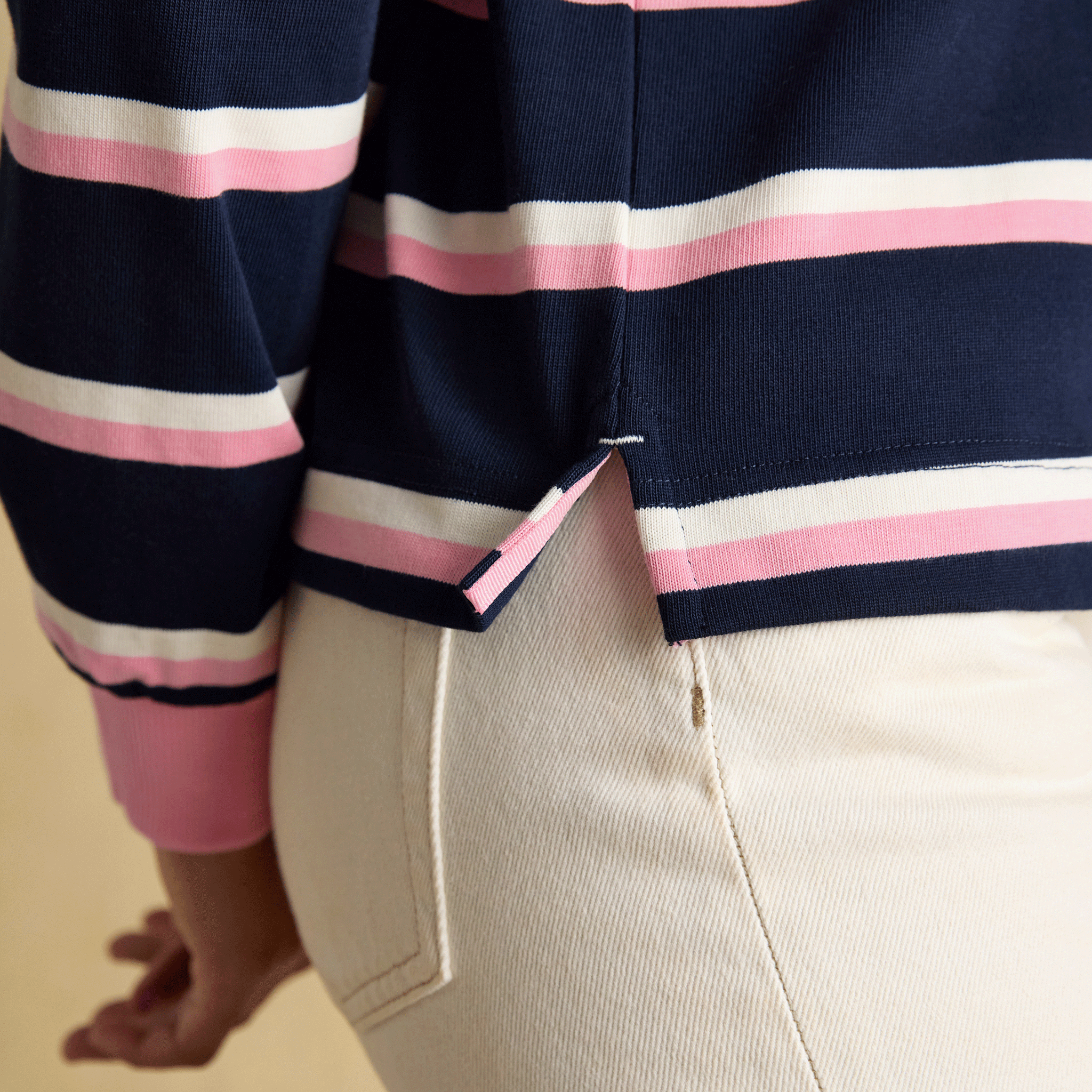 Joules Lara Striped Boxy Fit Rugby Shirt in Navy & Pink