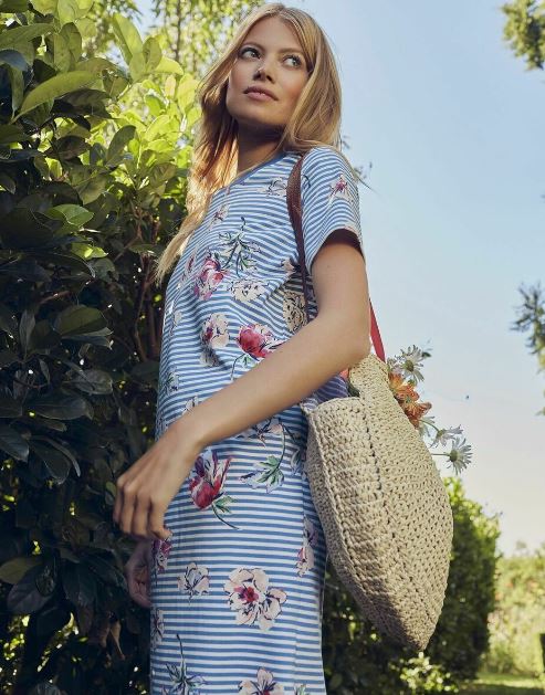 Joules Liberty Print 'A' Line Jersey Dress Blue Floral Stripe 2