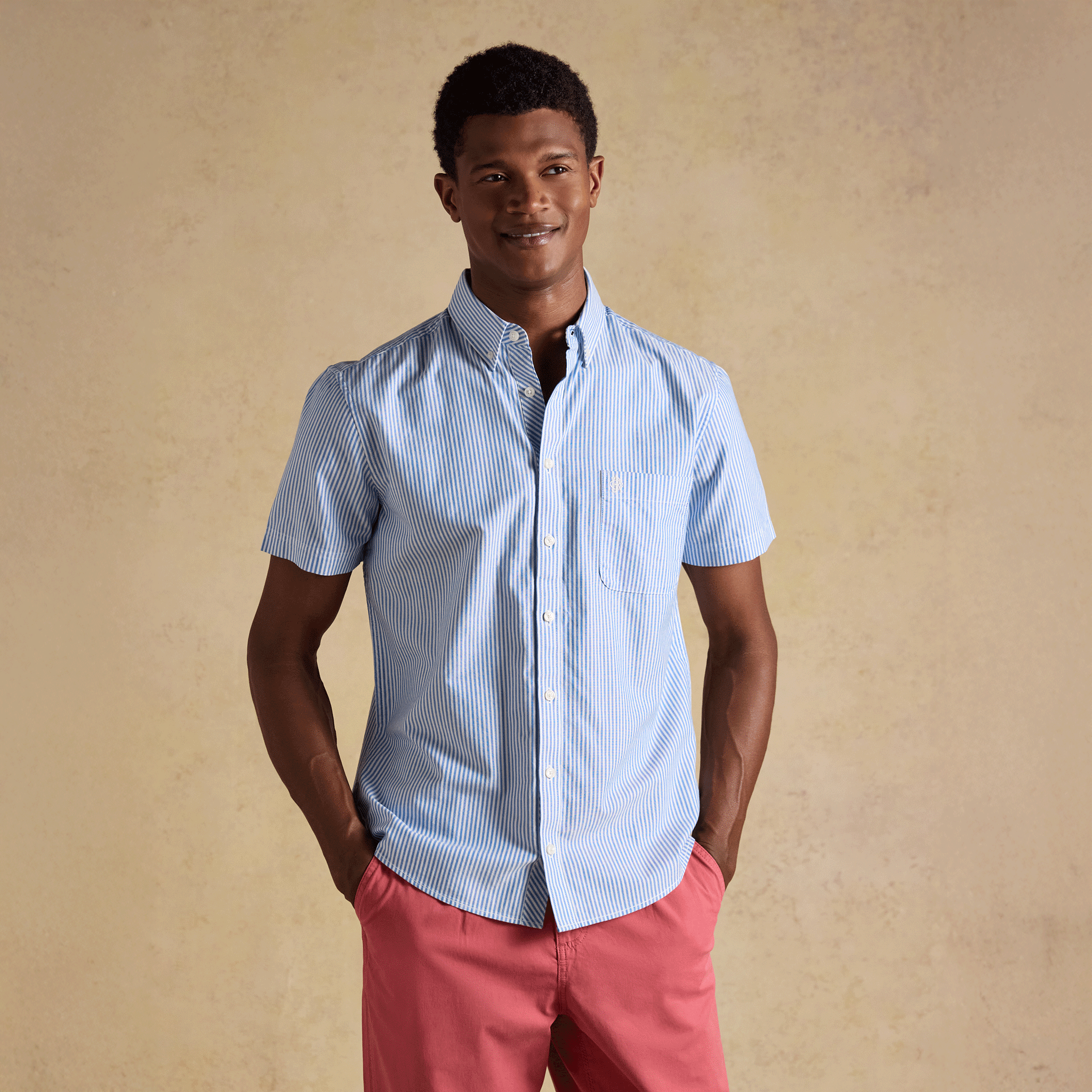 Joules Light Weight Oxford Short Sleeve Shirt Blue Stripe
