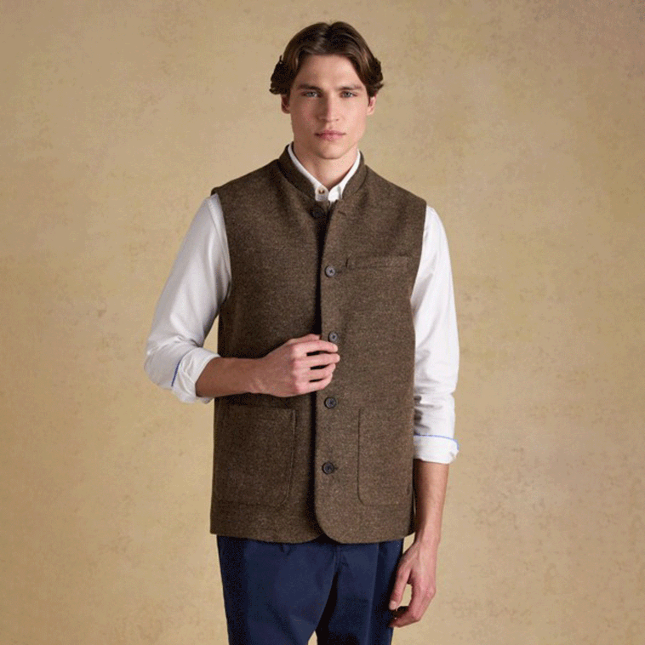 Joules Men's Tweed Gilet Brown