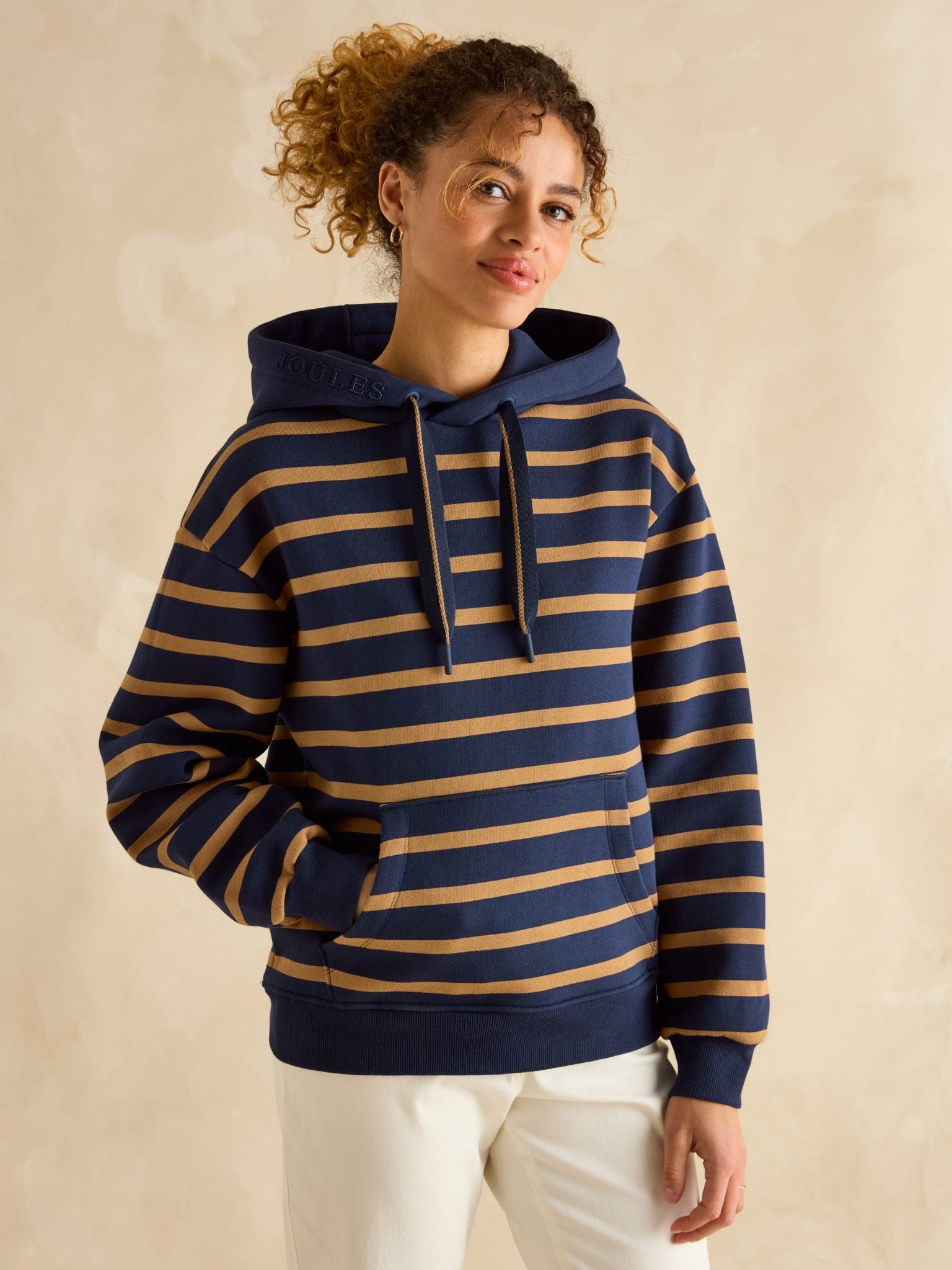 Joules Milbourne Embroidered Hoodie Navy-Tan Stripe 3