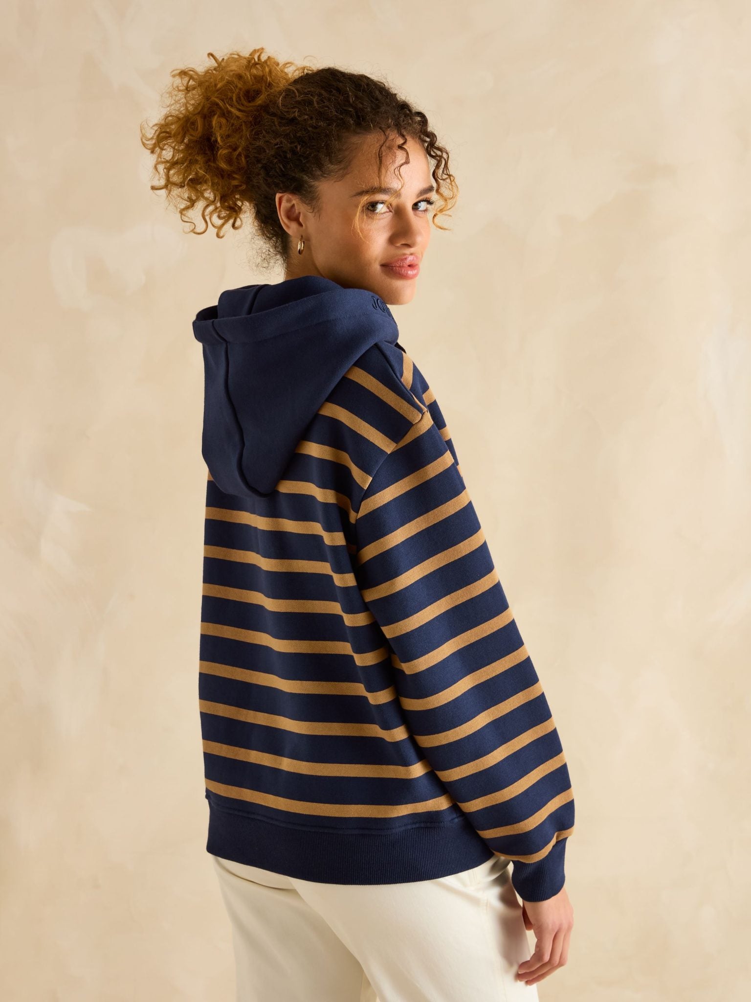 Joules Milbourne Embroidered Hoodie Navy-Tan Stripe 4